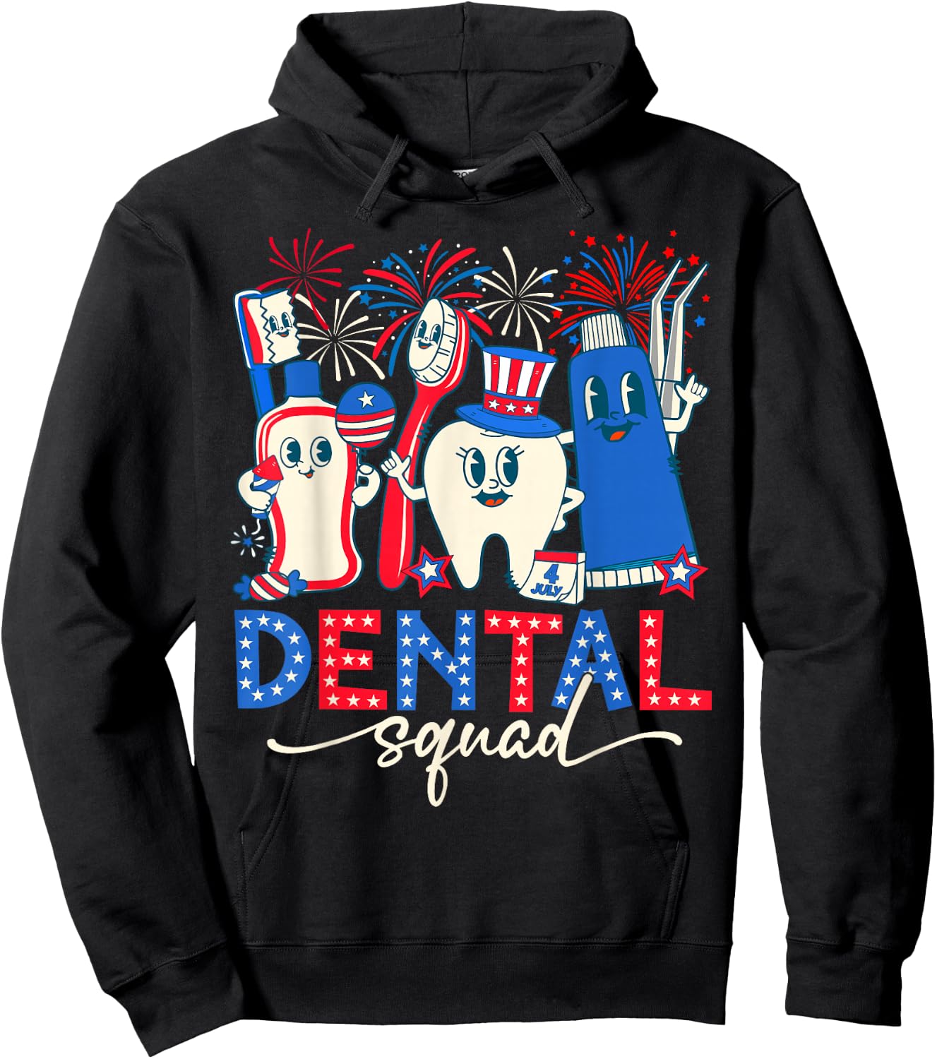 Funny Teeth Dental Squad Dentist Happy 4th of July 2024 Hoodie - Hoodie | Black