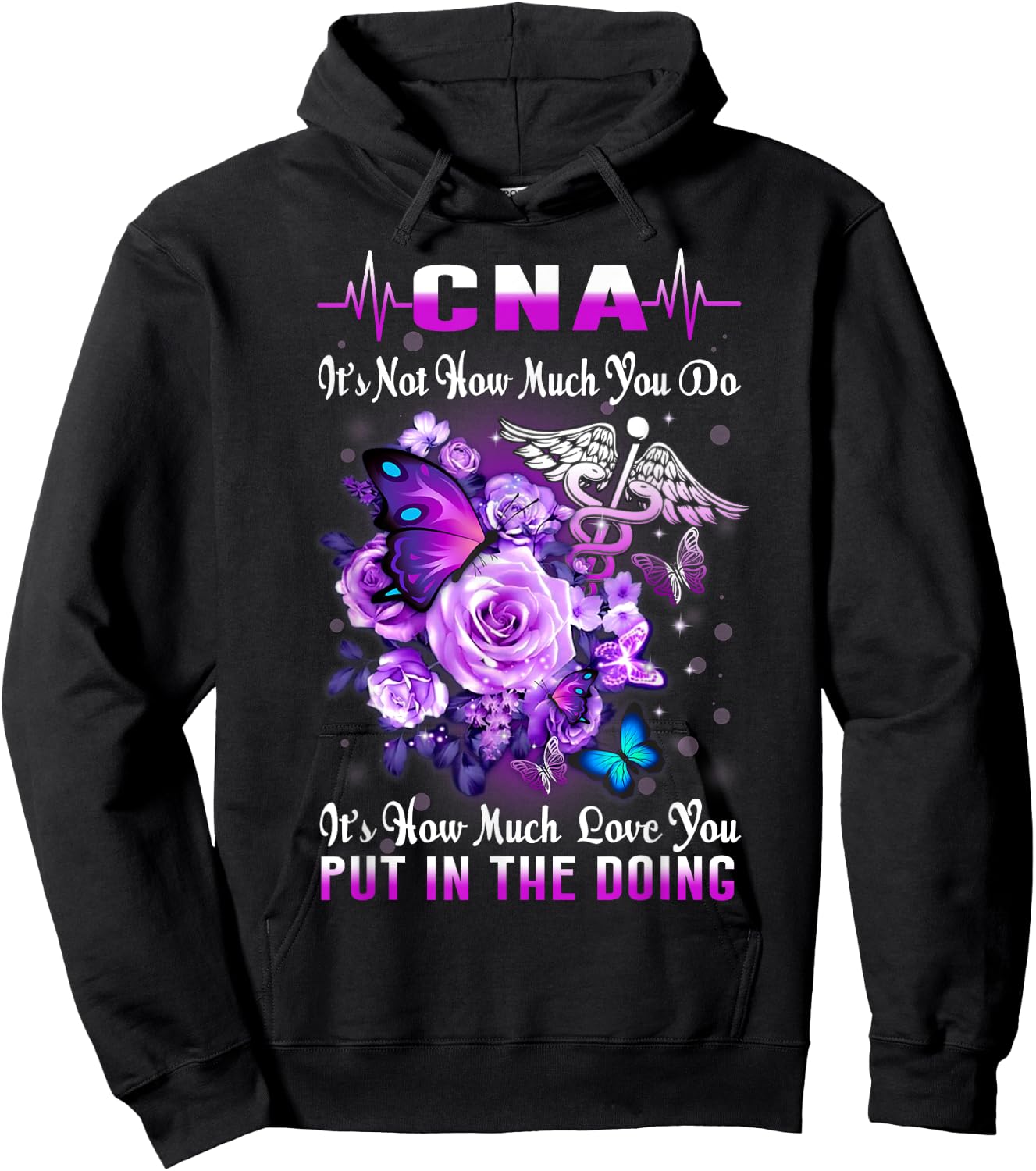CNA Nurse Graduation Floral Butterfly How Much Love You Put Hoodie - Hoodie | Black
