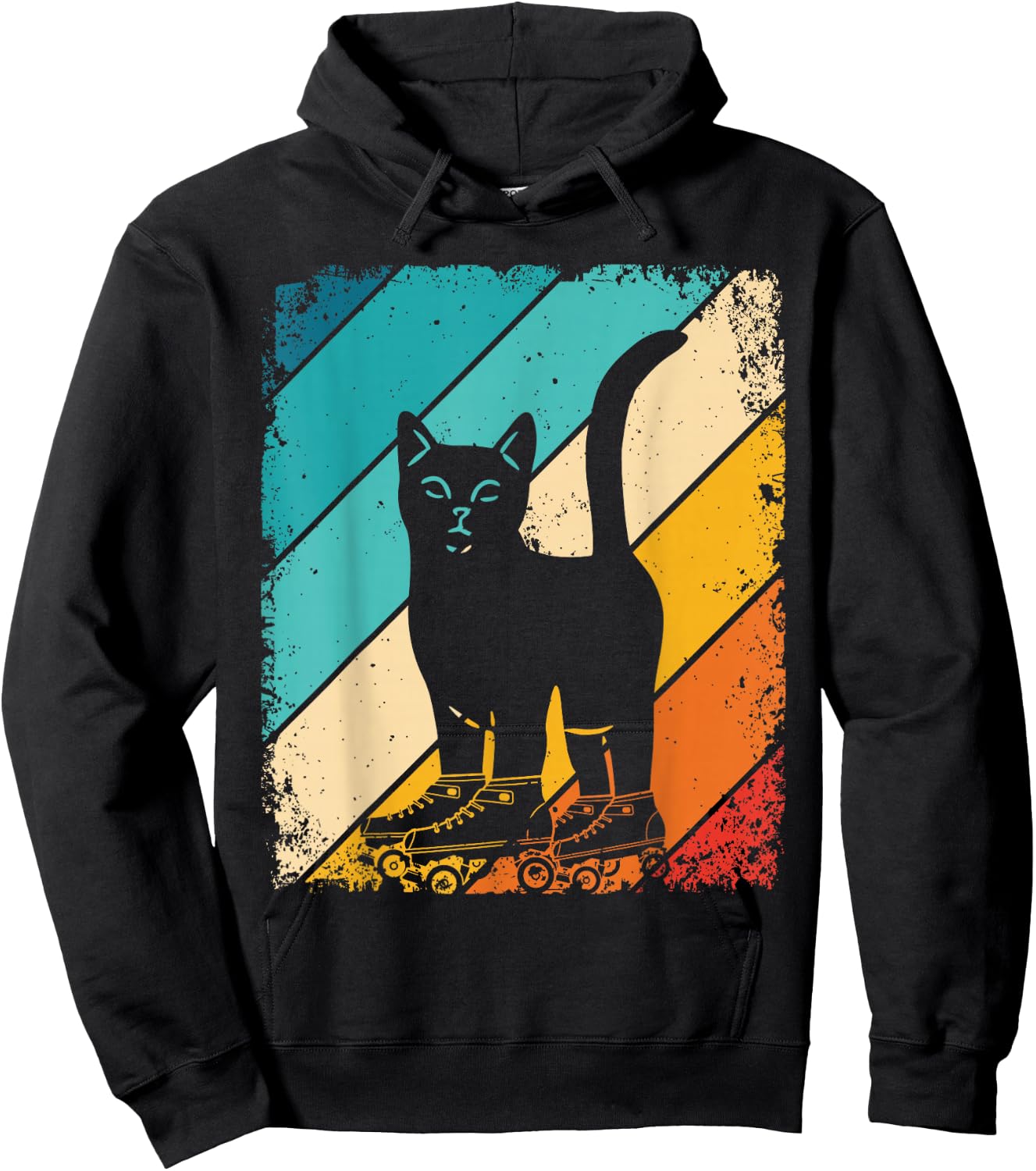 Cat Roller Skates Vintage Fun Skating Lifestyle Skates Hoodie - Hoodie | Black