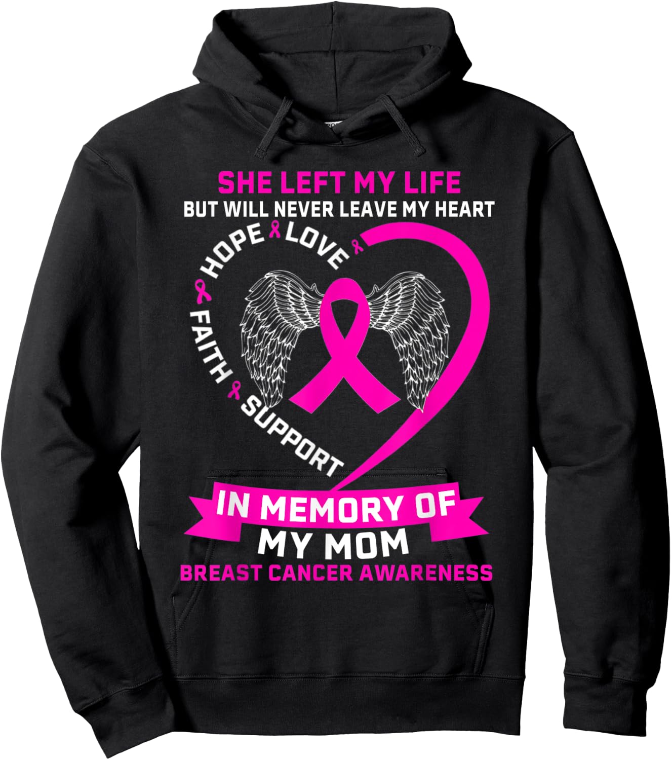 In Memory Of My Mom Breast Cancer Awanress Heart Hoodie - Hoodie | Black