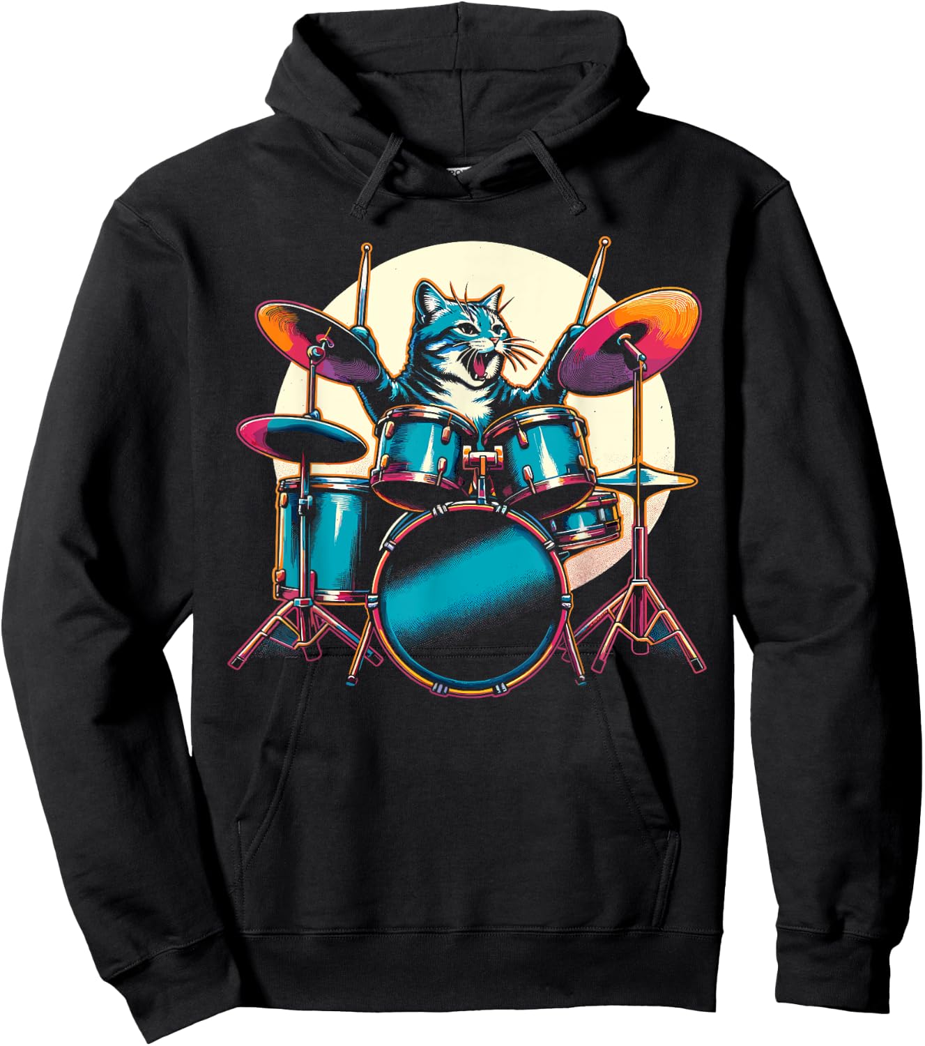Cat Playing Drums Drummer Novelty Music Lover Funny Drummer Hoodie - Hoodie | Black