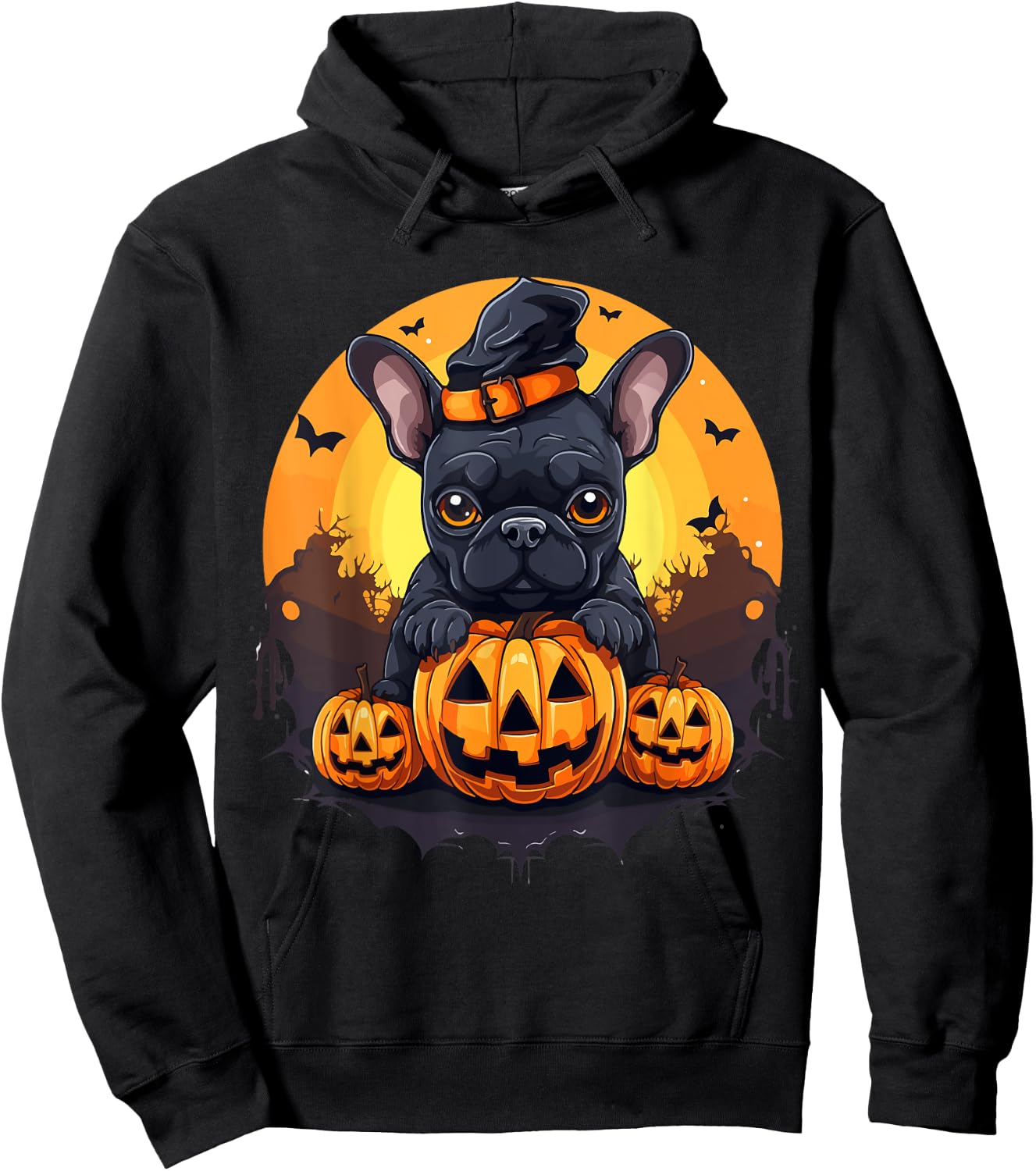 French Bulldog Frenchie Dog Breed Pet Halloween Pumpkins Women Kids Hoodie - Hoodie | Black