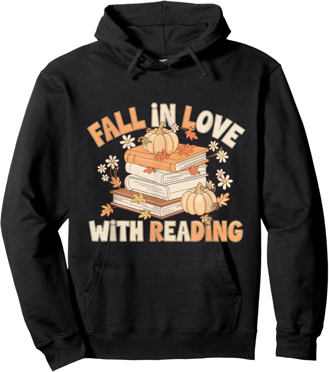 Fall In Love With Reading Books Autumn Pumpkin Fall Hoodie - Hoodie | Black