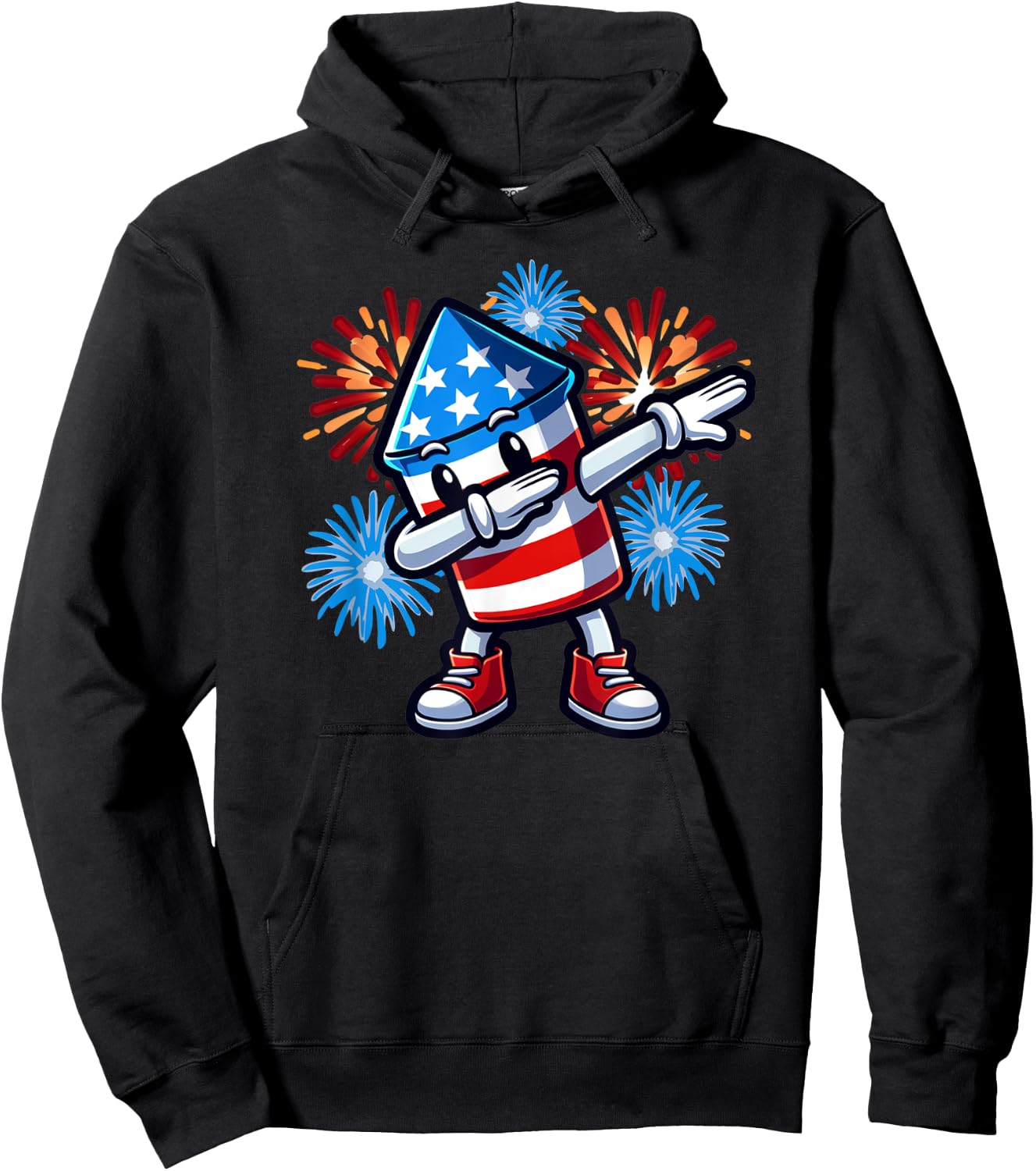 July 4th Dabbing Fireworks Rocket Red White Blue Patriotic Hoodie - Hoodie | Black