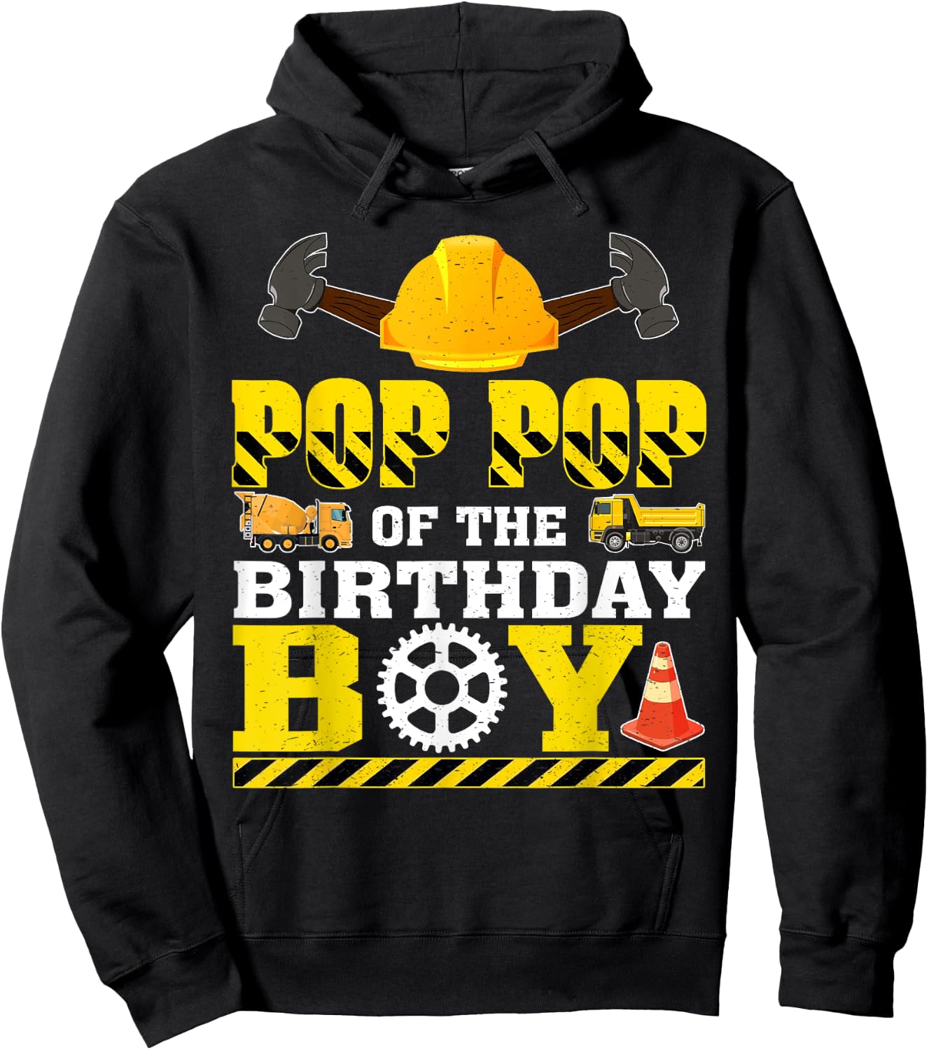 Pop Pop Of The Birthday Boy Construction Worker Birthday Hoodie - Hoodie | Black