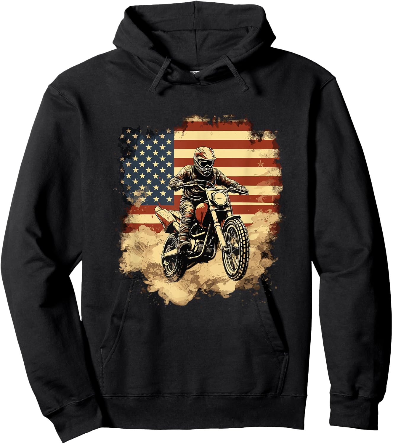 Bike American Vintage USA flag Motocross Biker 4th of July Hoodie - Hoodie | Black