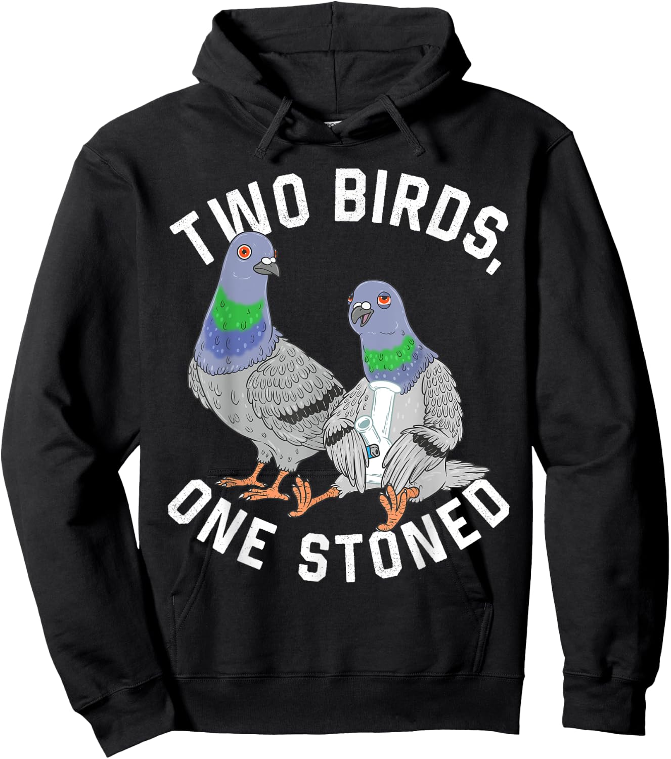 Pigeon Shirt Two Birds Funny One Stoned 420 Weed Smoking Hoodie - Hoodie | Black