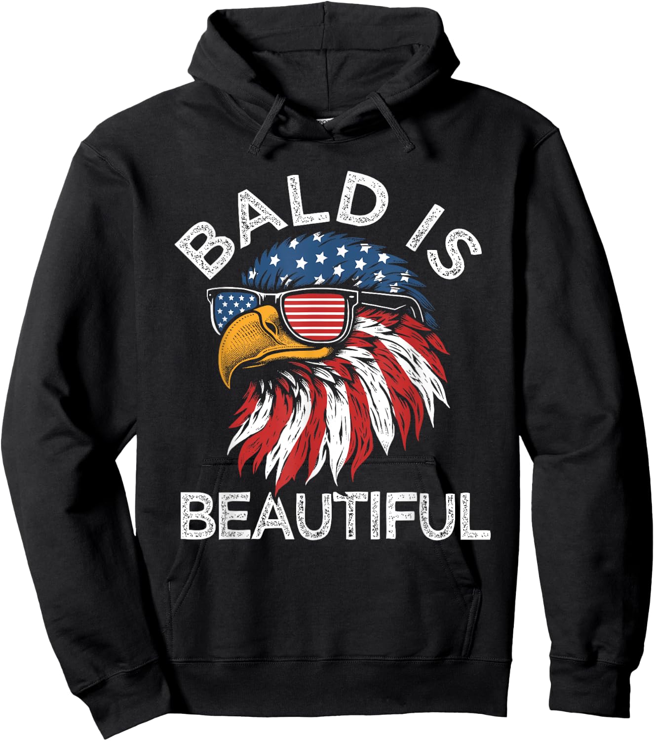 Funny Bald Is Beautiful Eagle American Flag USA 4th of July Hoodie - Hoodie | Black