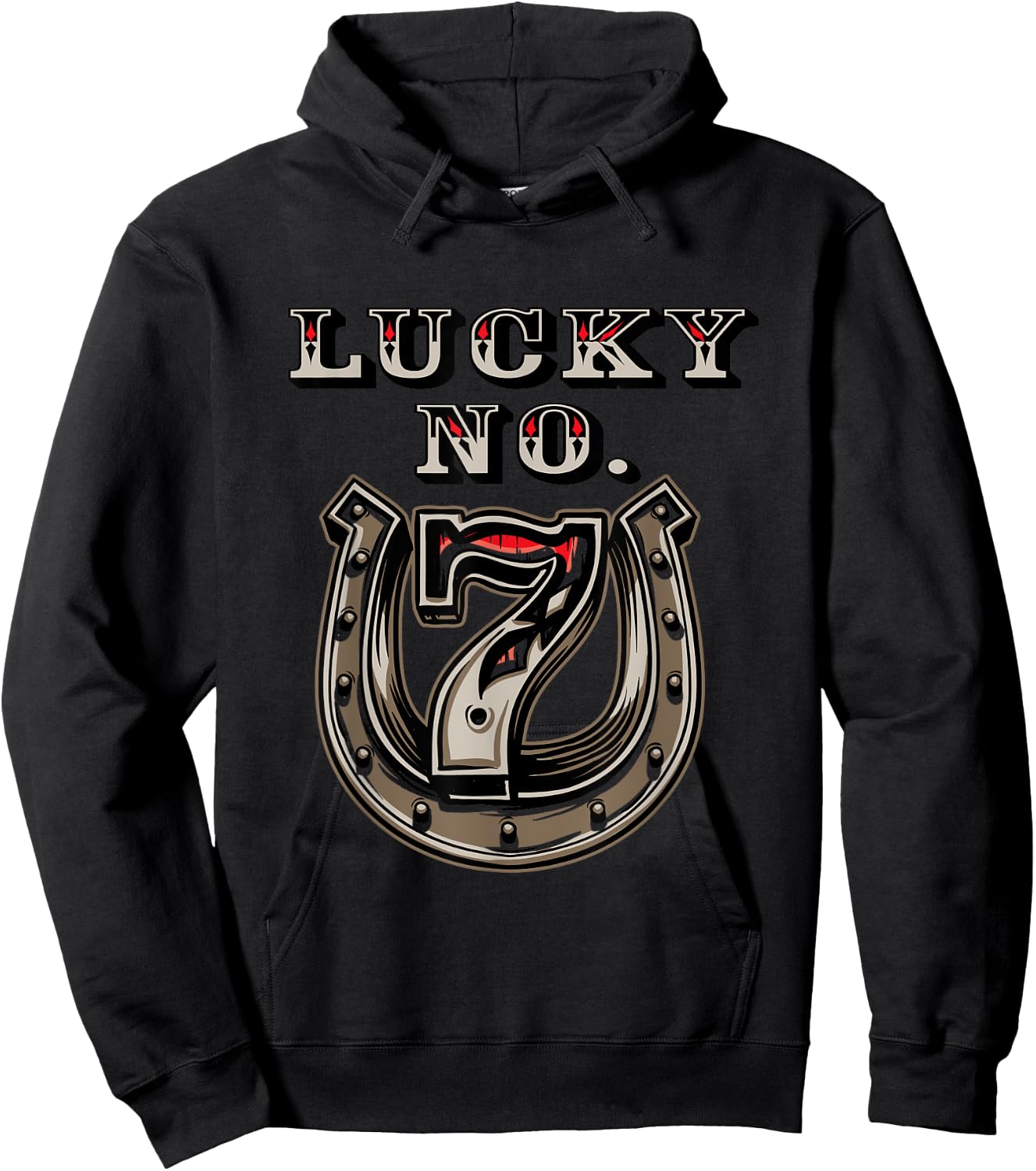 Lucky Number 7 Seven Horse Shoe Good Luck Hoodie - Hoodie | Black