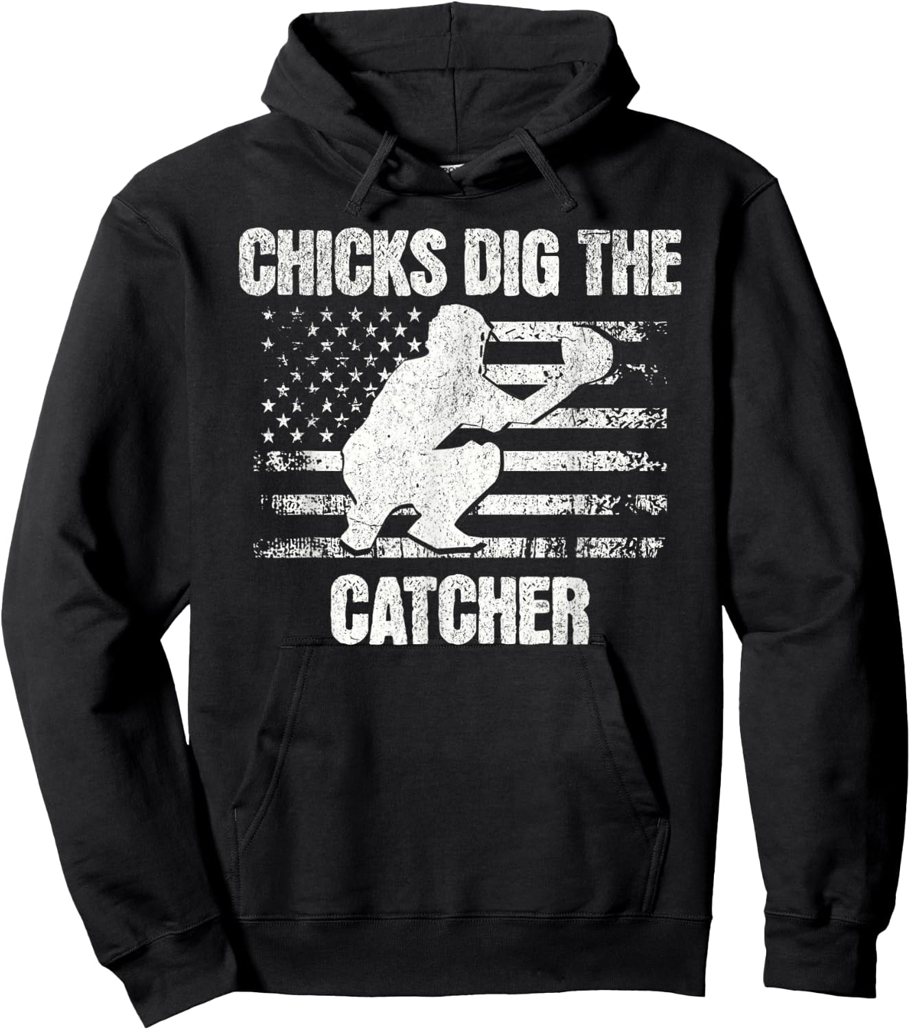 Funny Baseball Chicks Dig The Catcher USA Flag Women Men Hoodie - Hoodie | Black