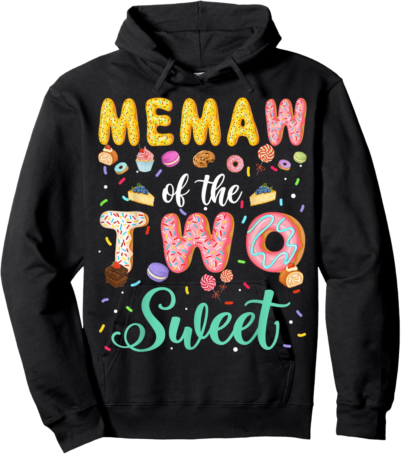 Memaw Of The Two Sweet Birthday Girl Donut Lover Hoodie - Hoodie | Black
