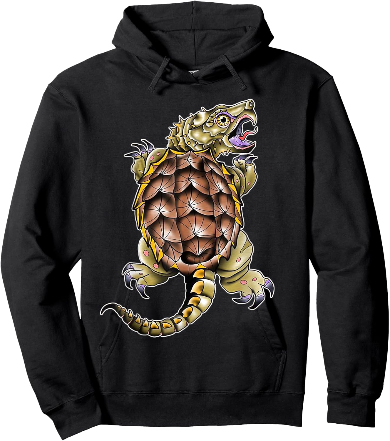 Alligator Snapping Turtle Neo-Traditional Tattoo Flash Hoodie - Hoodie | Black