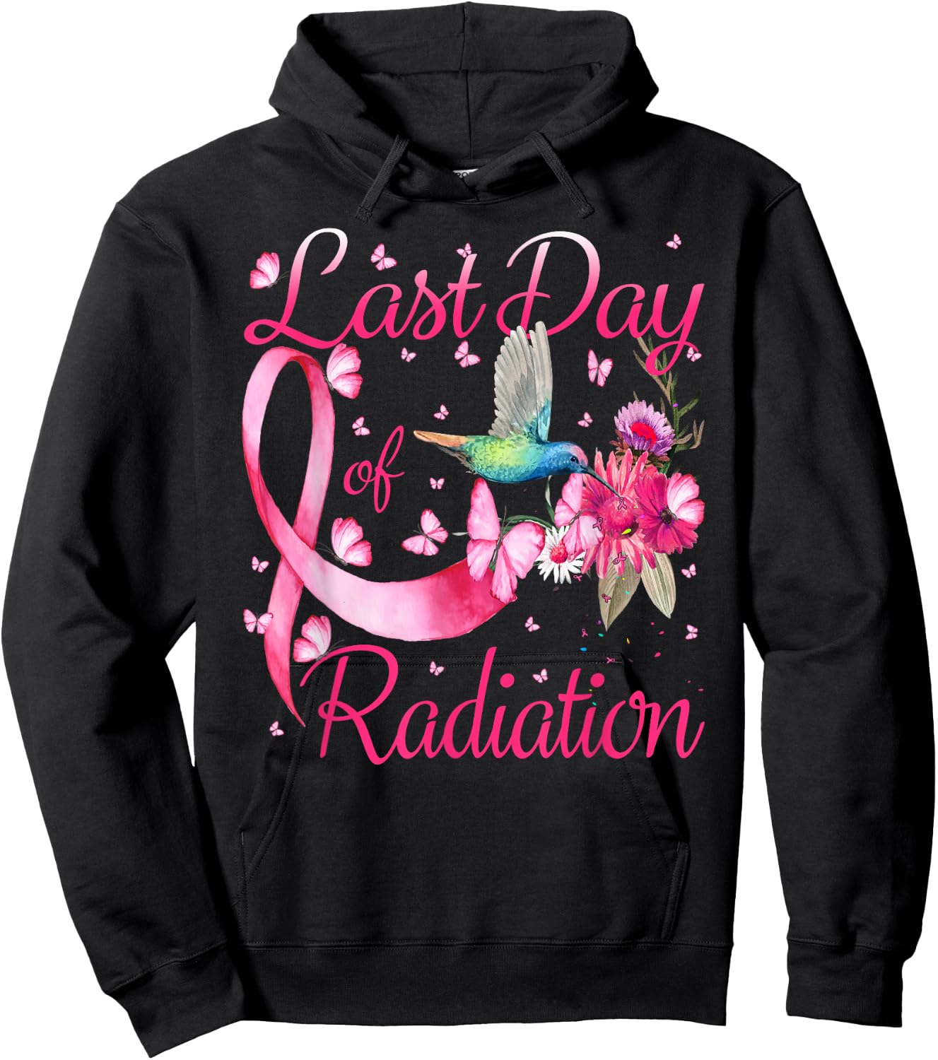 Last Day Of Radiation Hummingbird Breast Cancer Awareness Hoodie - Hoodie | Black