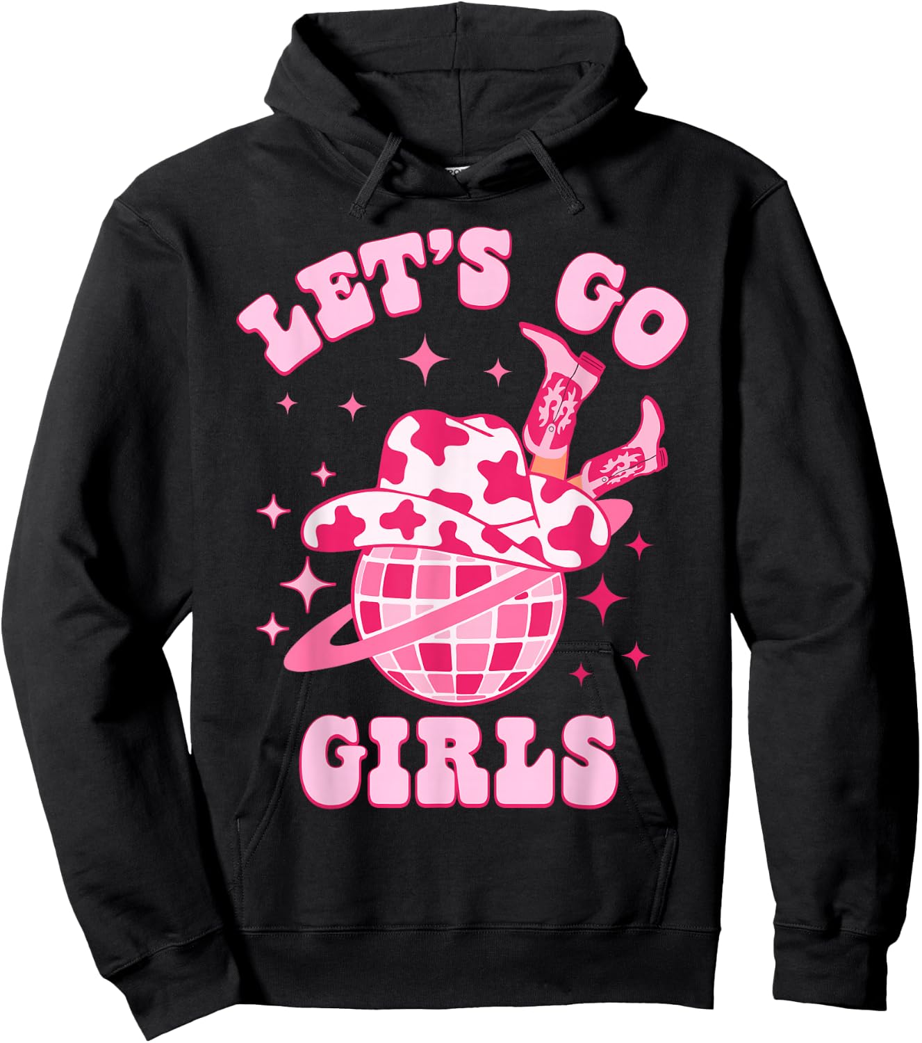 Let's Go Girls Western Cowgirl Groovy Bachelorette Party Hoodie - Hoodie | Black