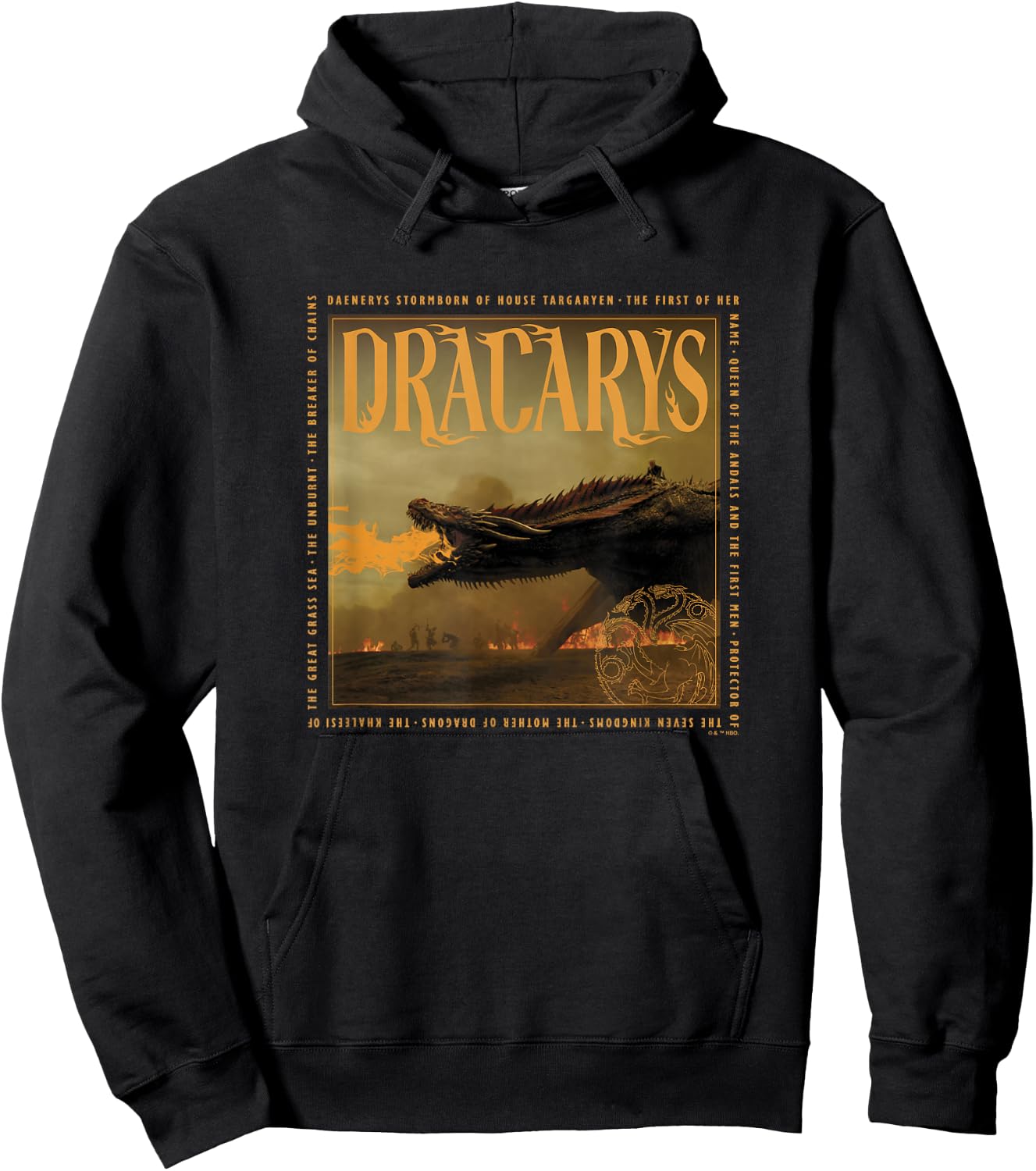 Game of Thrones Dracarys Targaryen Dragon Text Box Panel Hoodie - Hoodie | Black