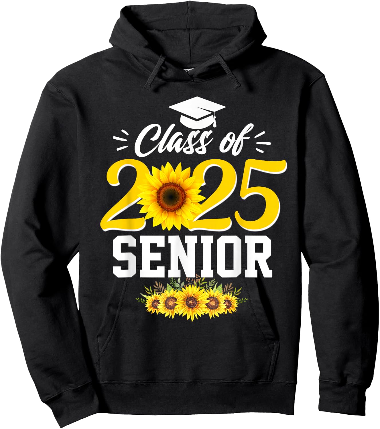 Class of 2025 senior girl floral sunflower senior 2025 Hoodie - Hoodie | Black