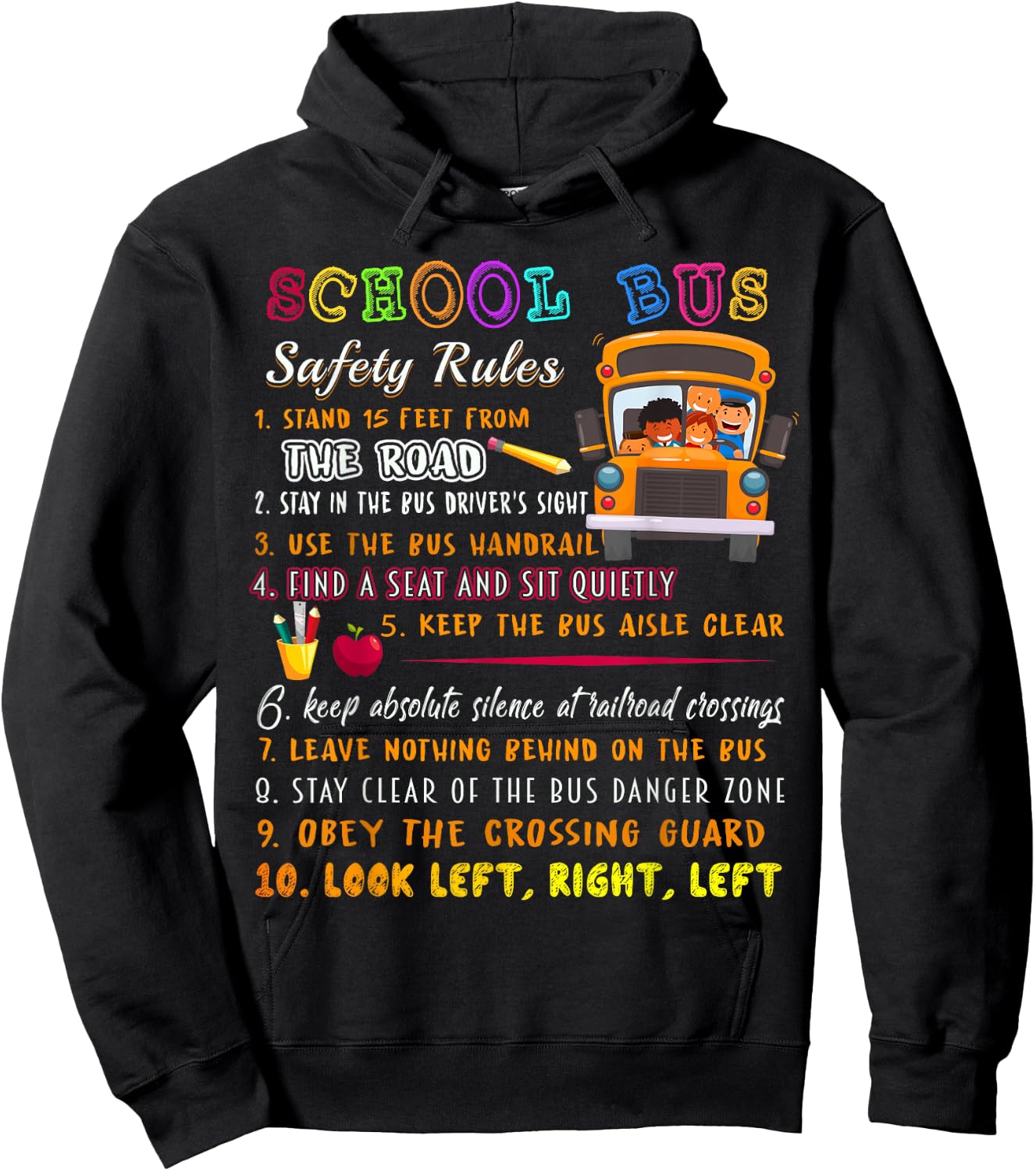 School Bus Safety Rules T Shirt, School Bus Driver Funny Hoodie - Hoodie | Black