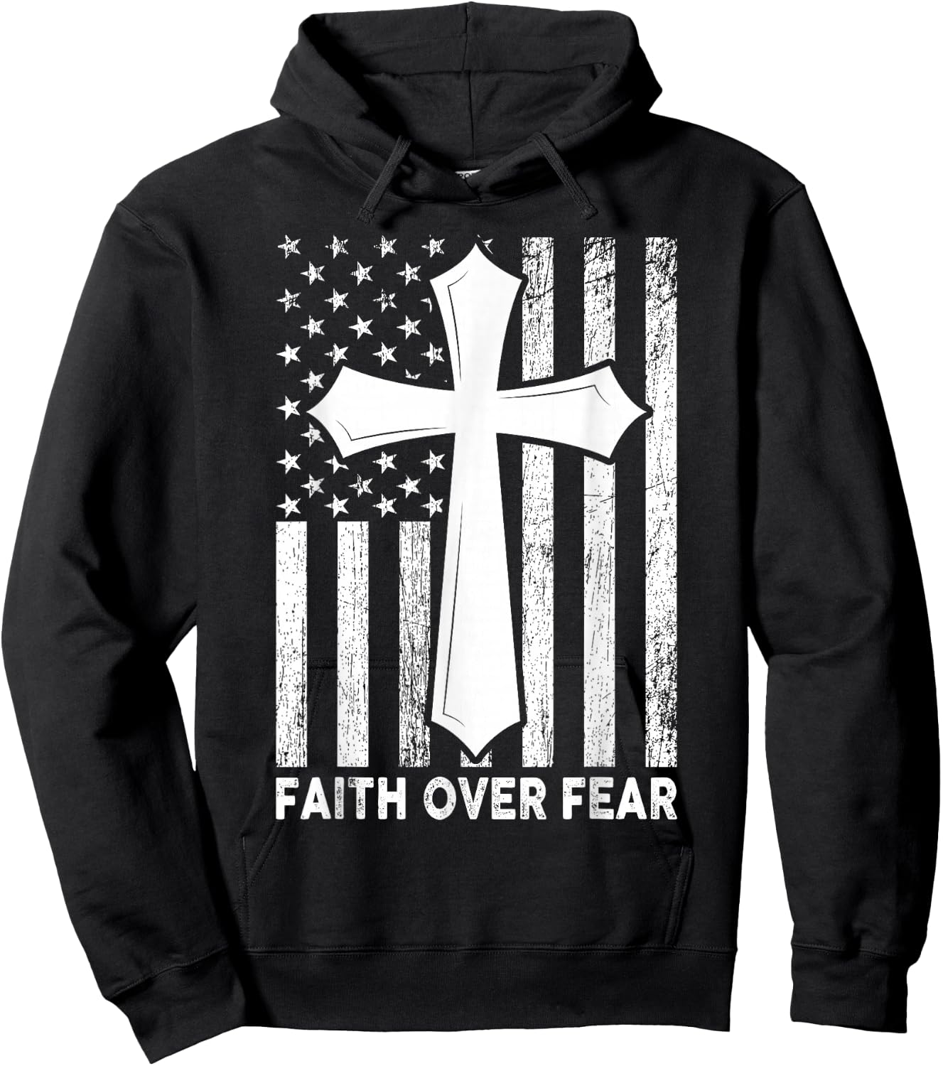 Faith Over Fear Cool Christian Flag Cross Women Kids Hoodie - Hoodie | Black