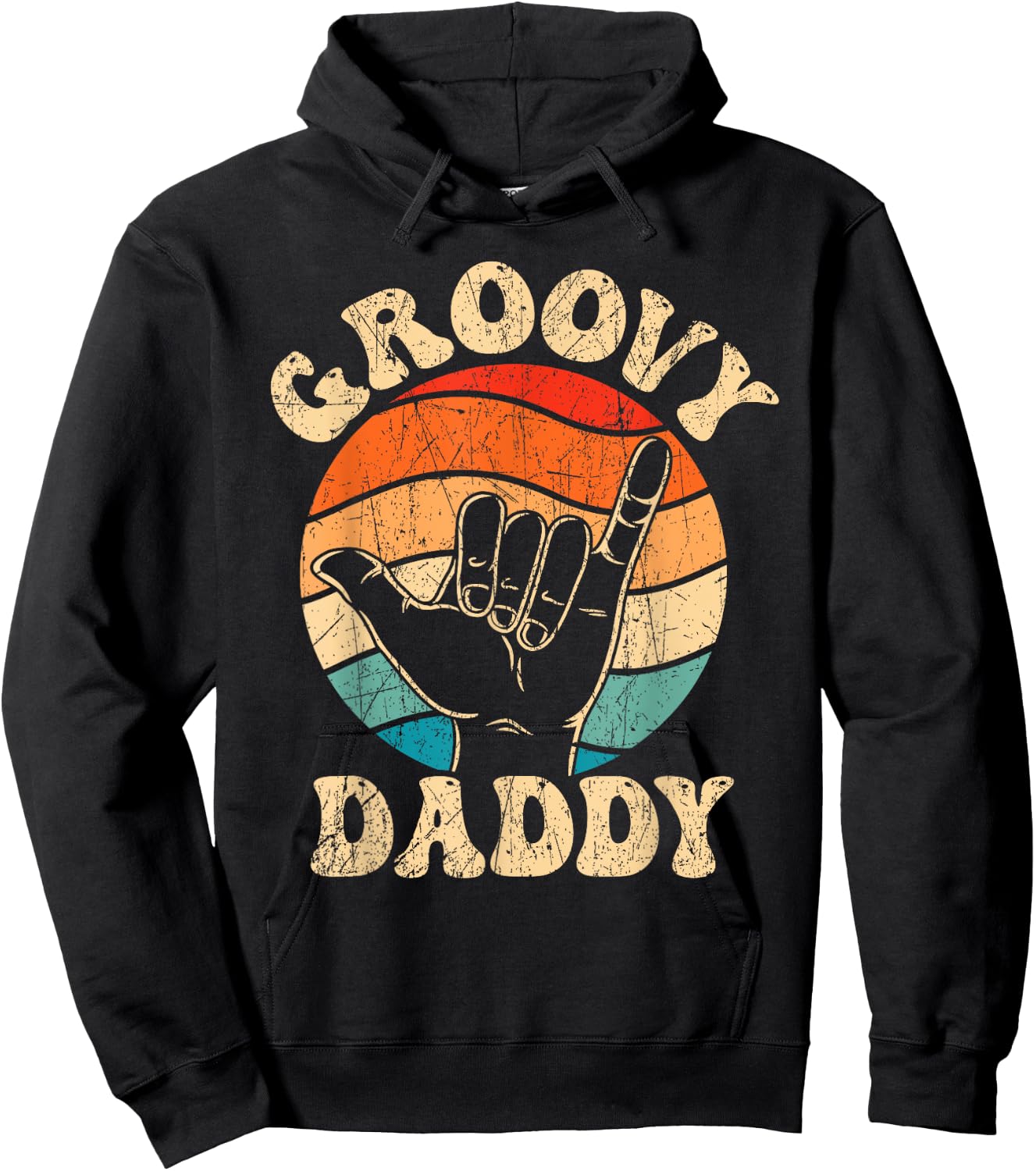 Groovy Daddy 70s Aesthetic Nostalgia 1970's Retro Groovy Dad Hoodie - Hoodie | Black