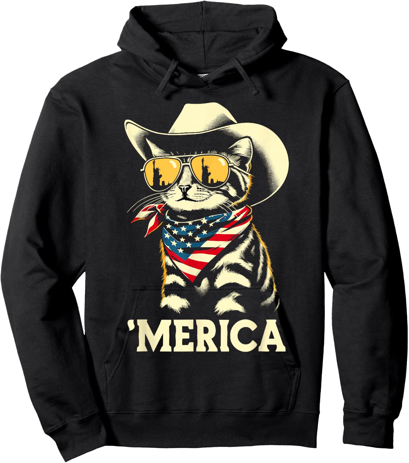 USA 'Merica Cat 4th of July Men Women Kids Funny Patriotic Hoodie - Hoodie | Black