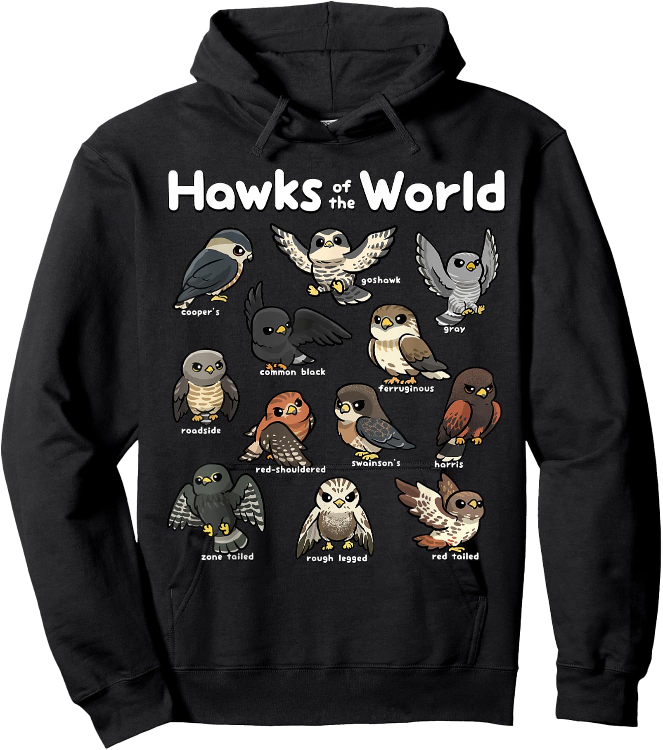 Hawk Shirt Kawaii Hawks of the World Falconry Hawk Animals Hoodie - Hoodie | Black