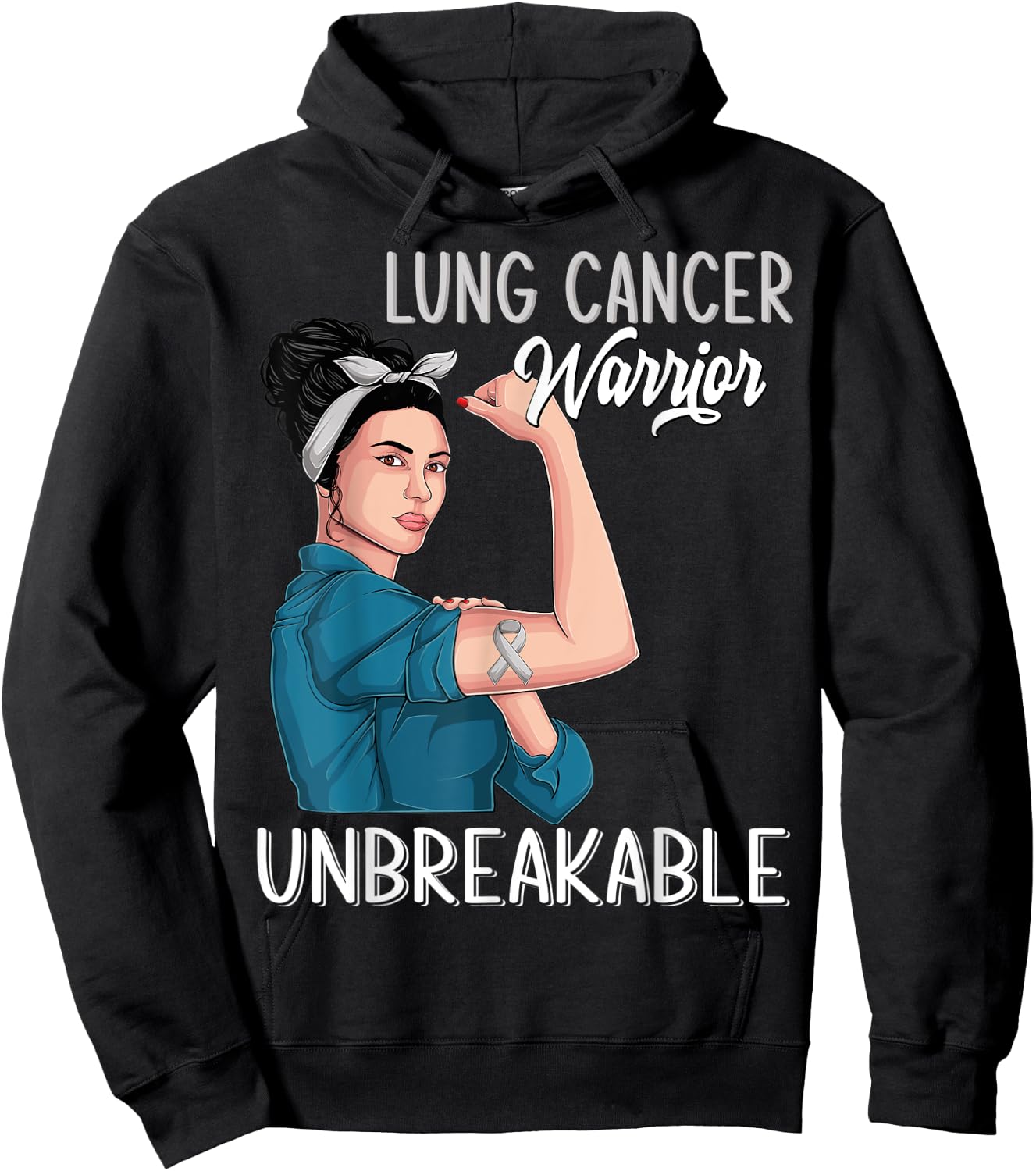 Lung Cancer Awareness Warrior Unbreakable Support Hoodie - Hoodie | Black