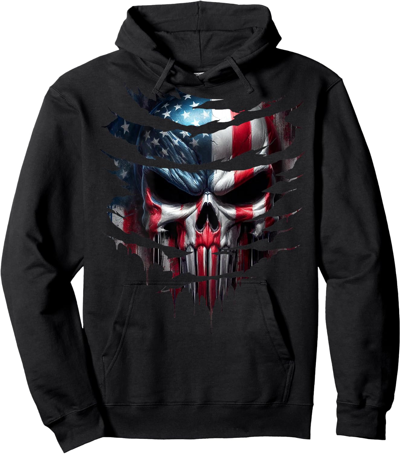 American Skull Patriotic Flag USA Grunge Style Graphic Men Hoodie - Hoodie | Black