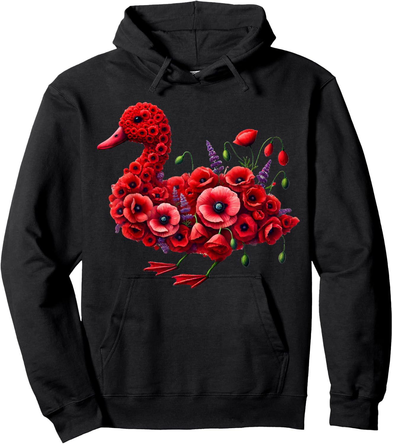 Poppy Duck Flower Gardening Floral Hoodie - Hoodie | Black