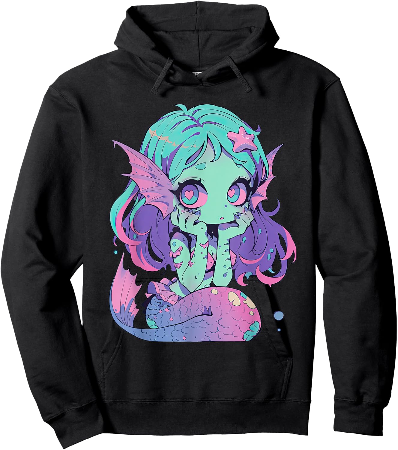 Kawaii Pastel Goth Creepy Cute Witchy Zombie Mermaid Hoodie - Hoodie | Black