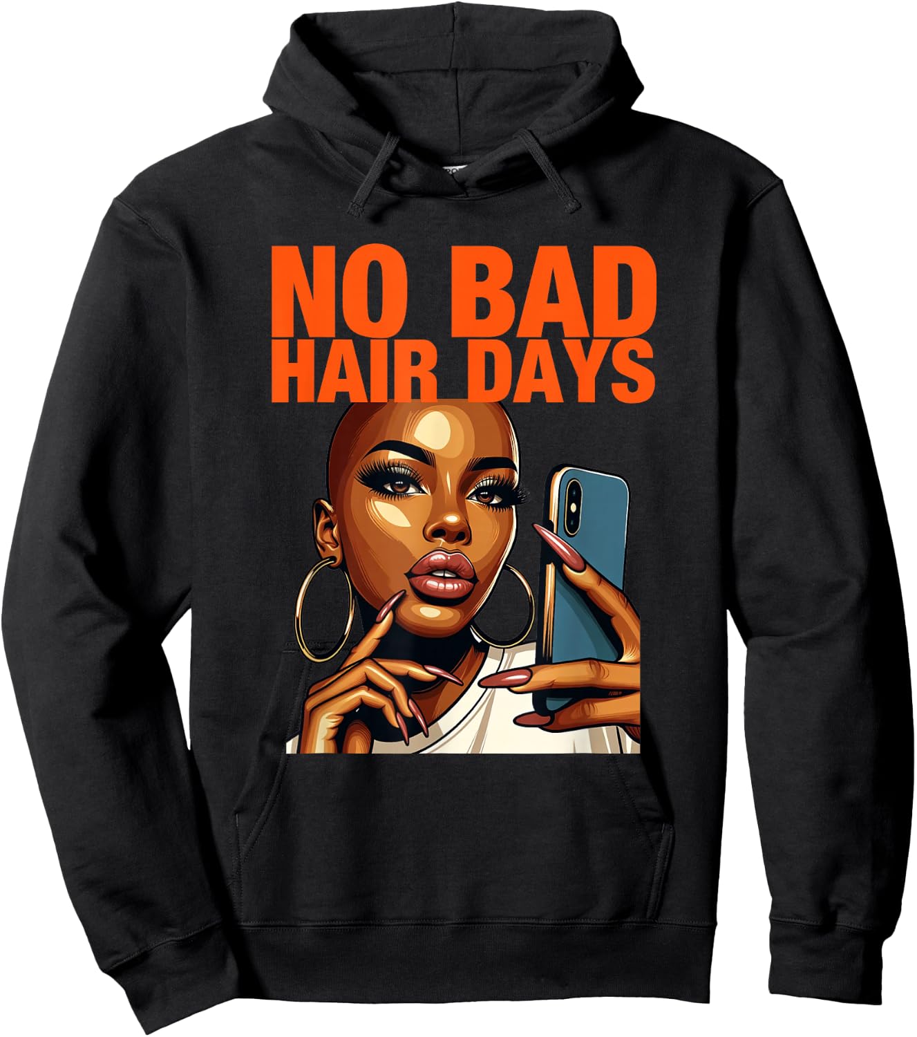 Bald African American Woman | No Bad Hair Days Hoodie - Hoodie | Black