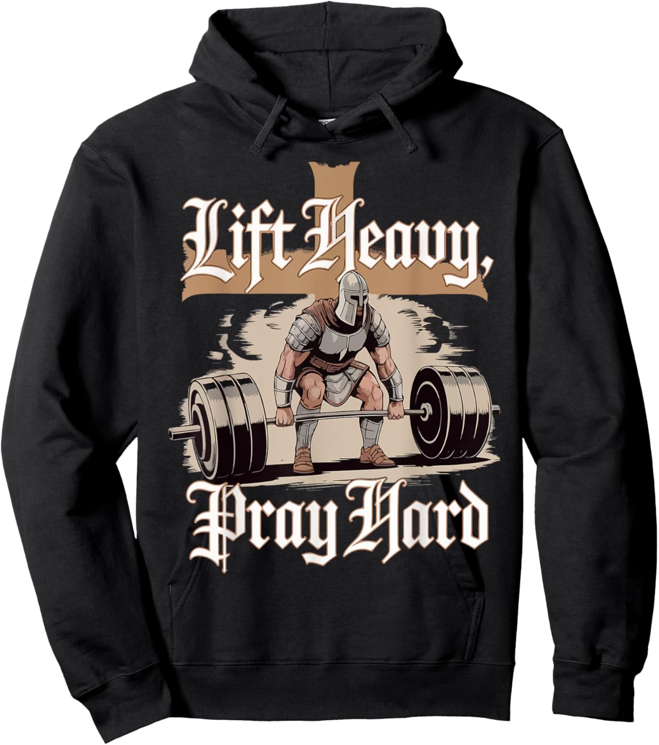 Men Lift Heavy Pray Hard Gym Workout Christian Warrior Funny Hoodie - Hoodie | Black