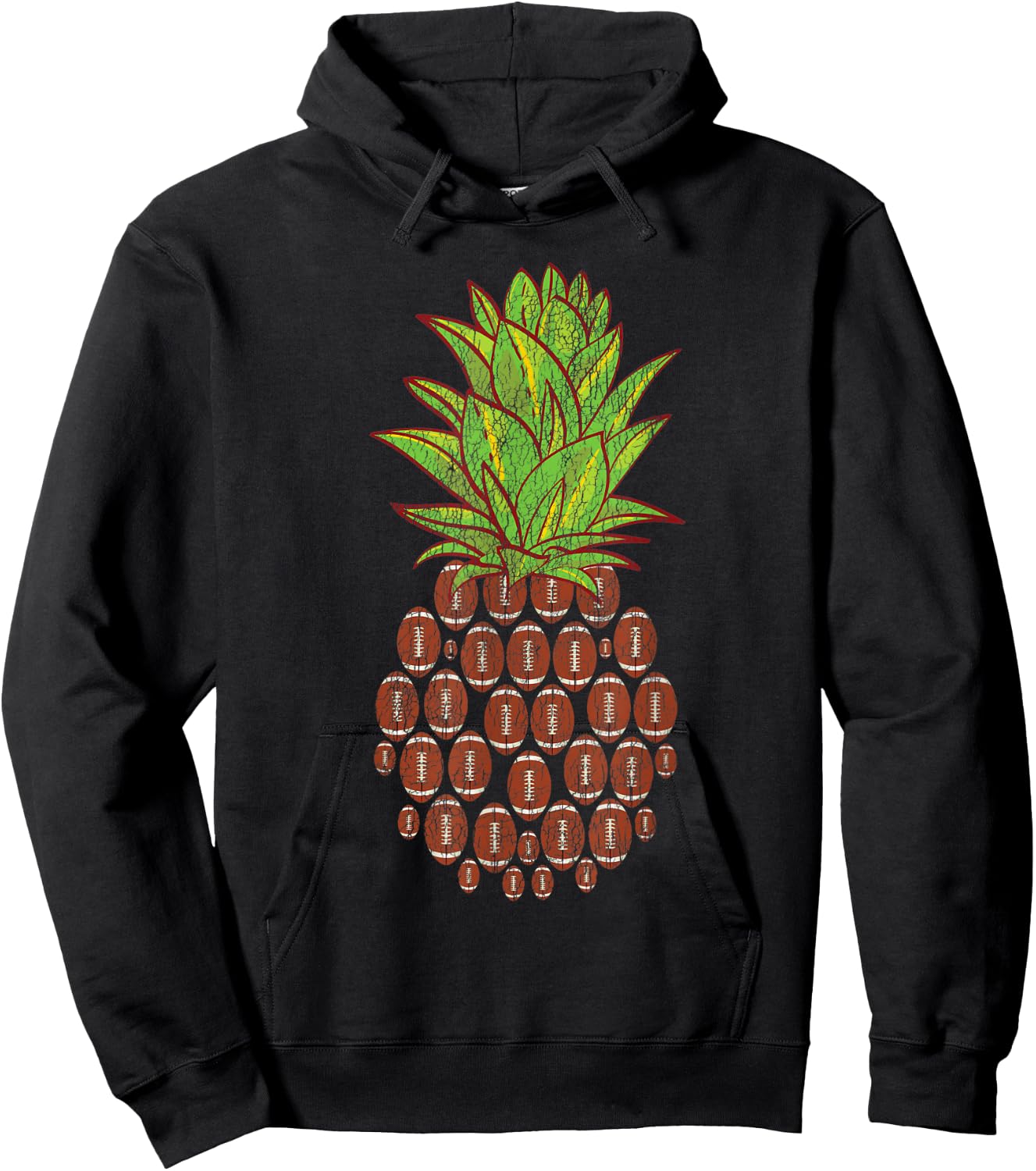 Funny Pineapple Distressed Design Football Sports Hoodie - Hoodie | Black