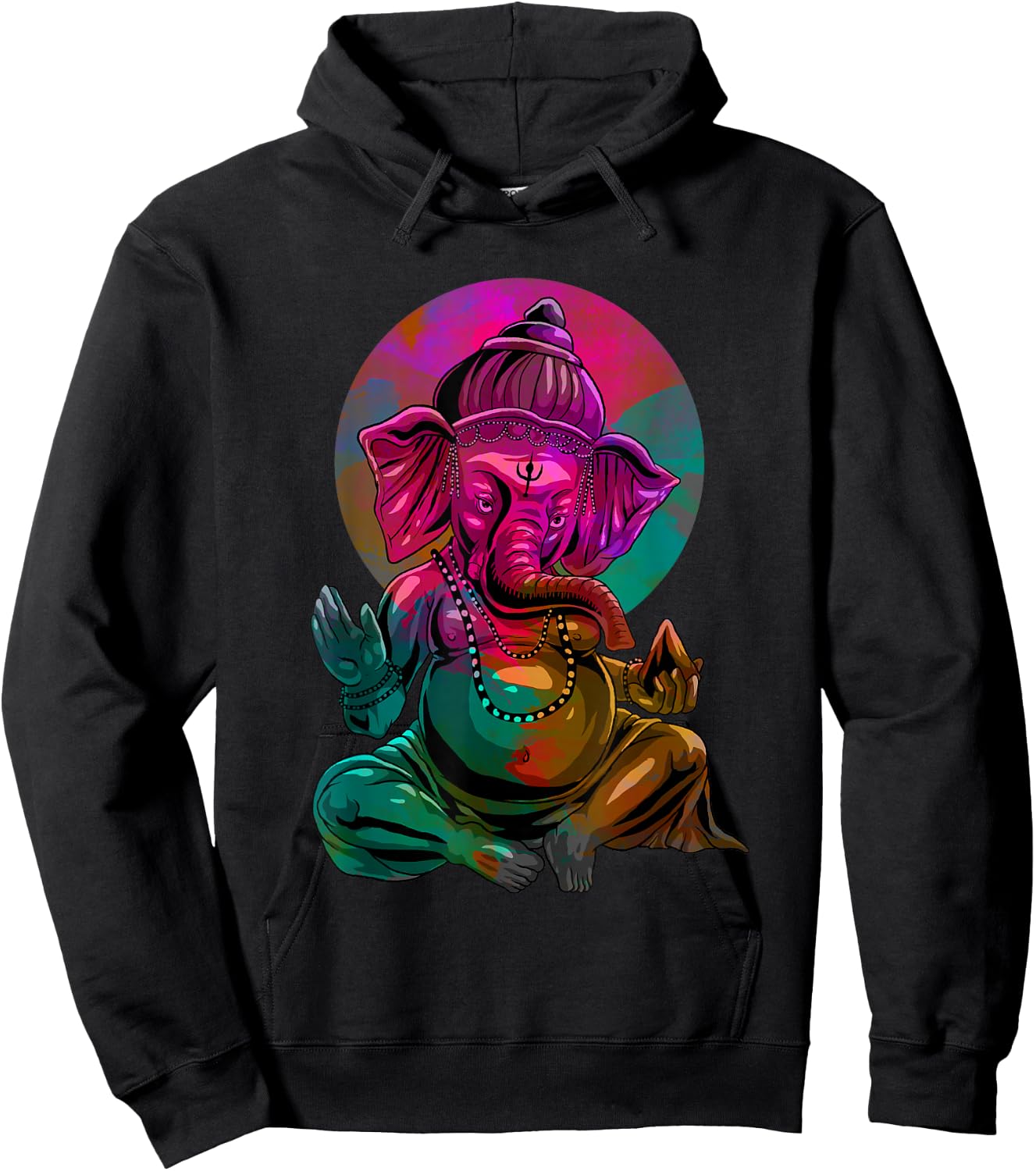 Psychedelic Ganesha Elephant - Spiritual Hindu Art Hoodie - Hoodie | Black