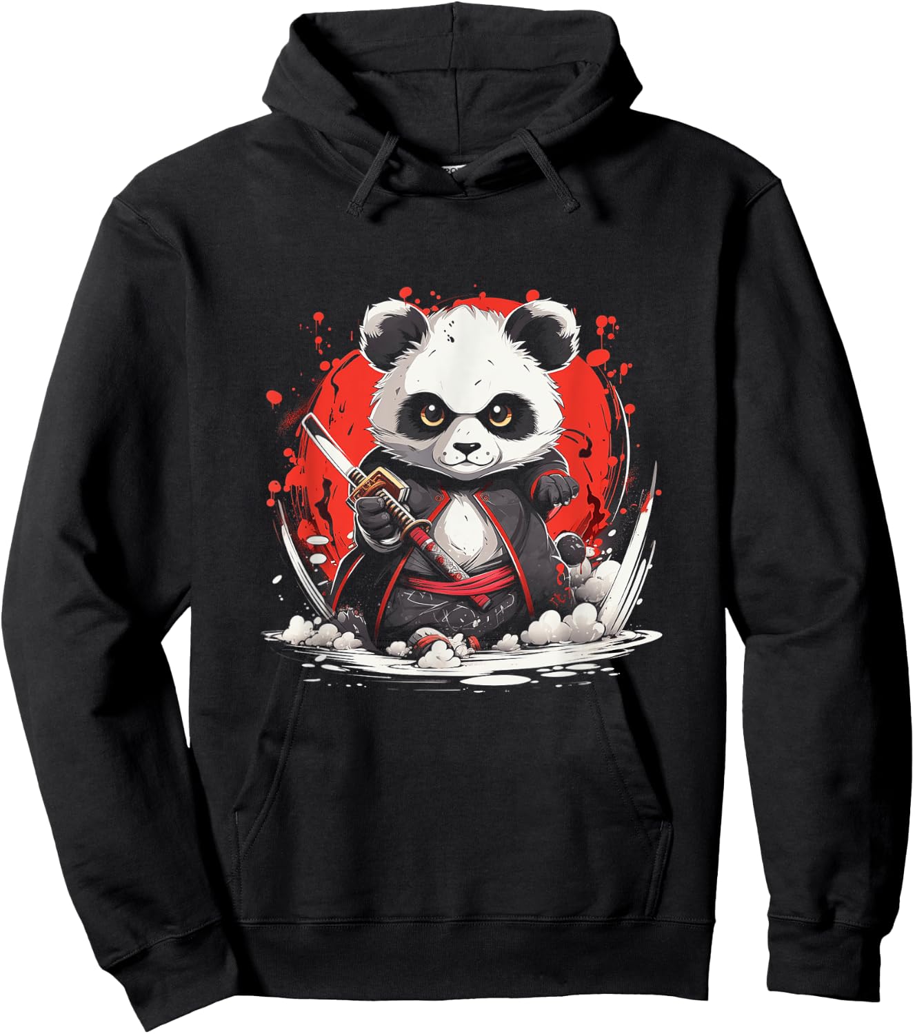 Japanese Art Panda Ninja Anime Style Japan Samurai Panda Hoodie - Hoodie | Black