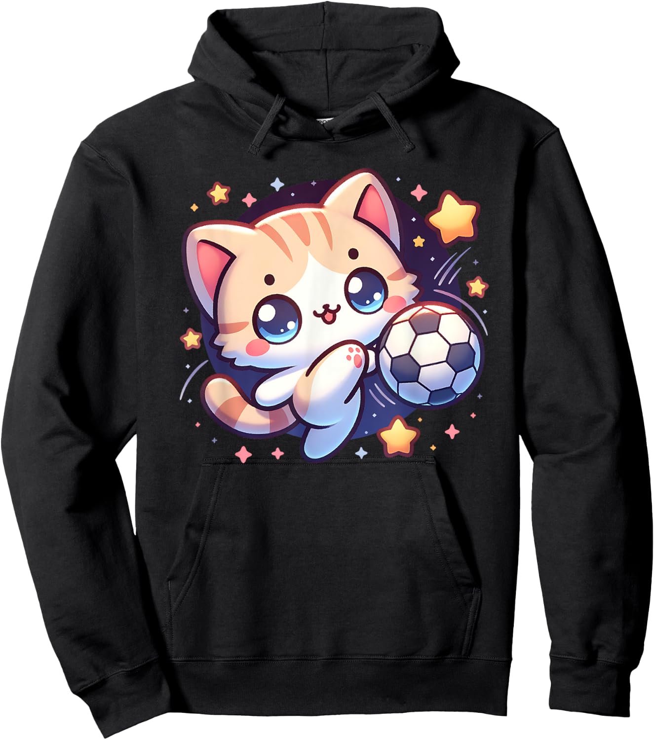 Cat Kitten Soccer Player Kicking Soccer Ball Cute Graphic Men Women Girls Kids Hoodie - Hoodie | Black