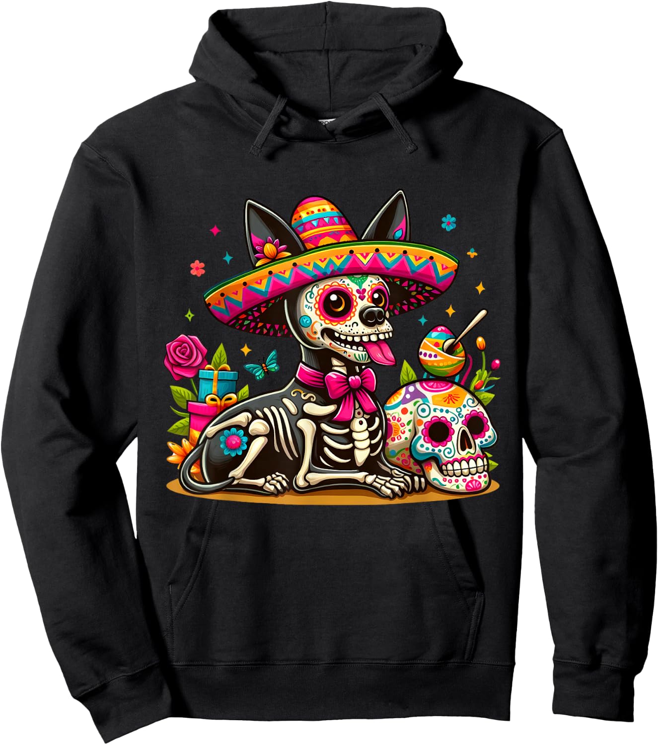 Cinco De Mayo Sugar Skull Xoloitzcuintli Dog Sombrero Hoodie - Hoodie | Black