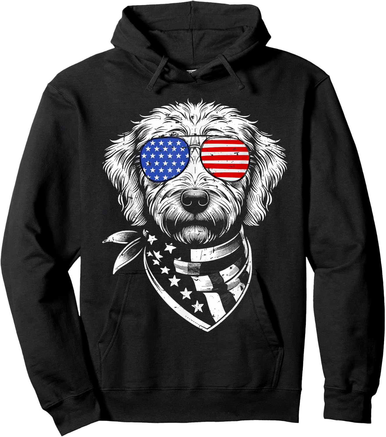 Labradoodle Dog Patriotic 4th of July American US Flag Hoodie - Hoodie | Black