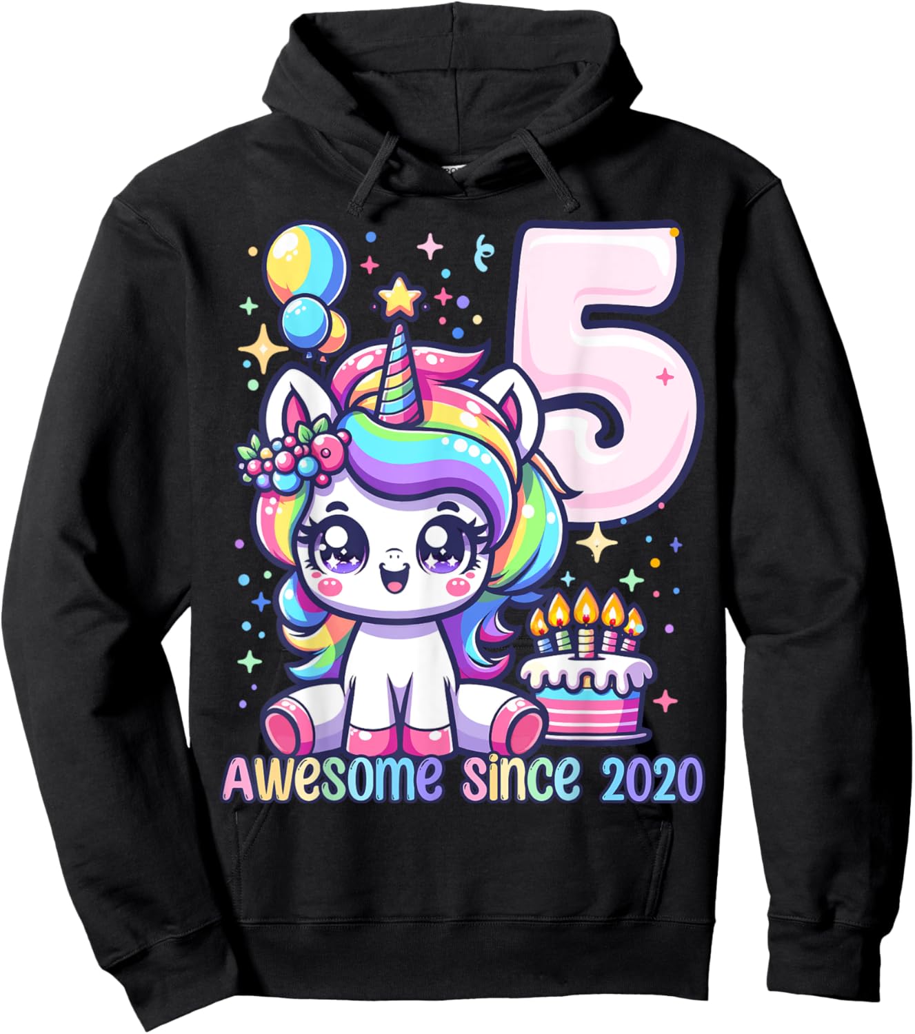 Unicorn 5th Birthday 5 Year Old Unicorn Party Girls Outfit Hoodie - Hoodie | Black