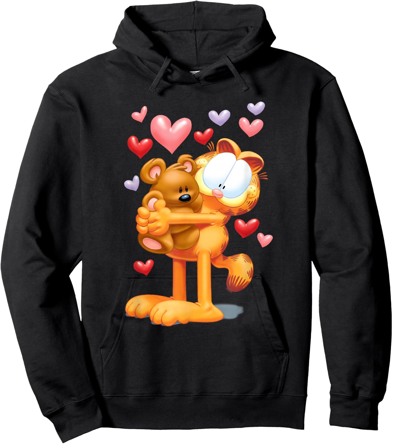 Garfield Hugging Pooky Hearts 3D Valentine's Day Cartoon Cat Hoodie - Hoodie | Black