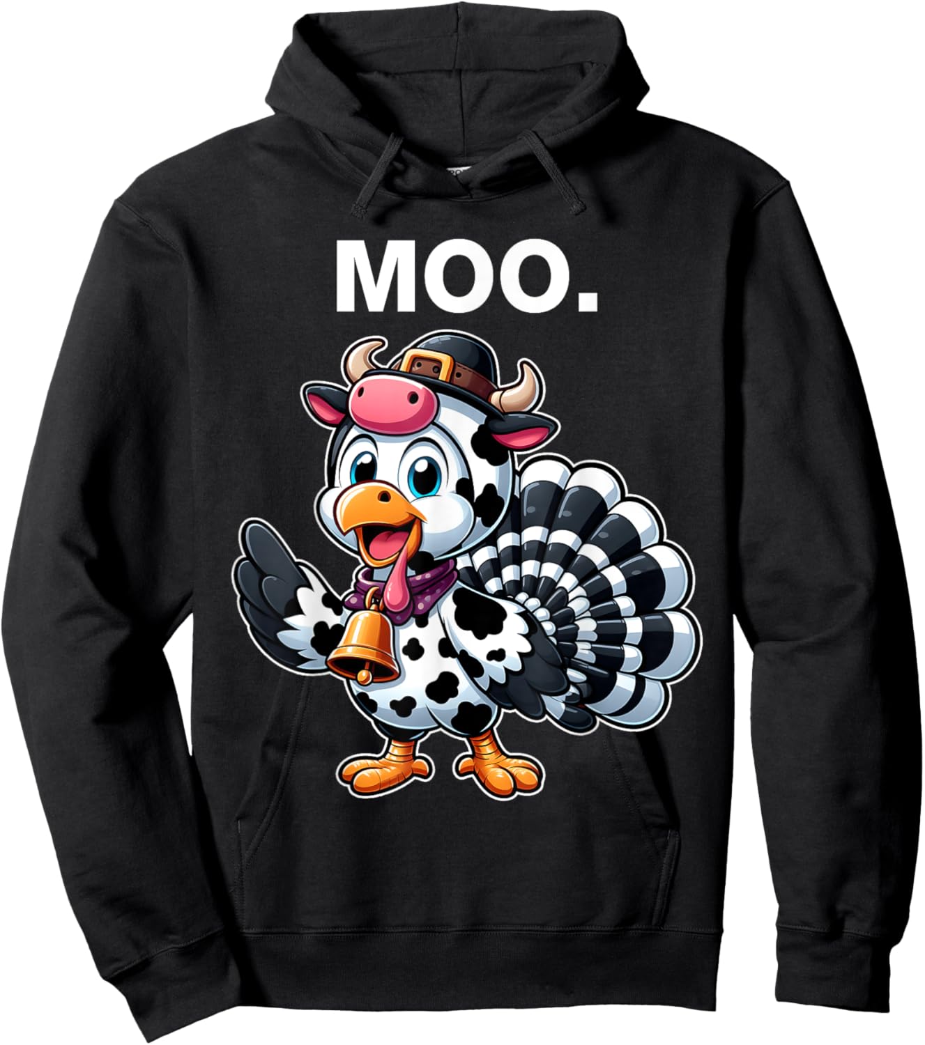 Thanksgiving Funny Turkey Moo in Cow Costume Toddler Kids Hoodie - Hoodie | Black