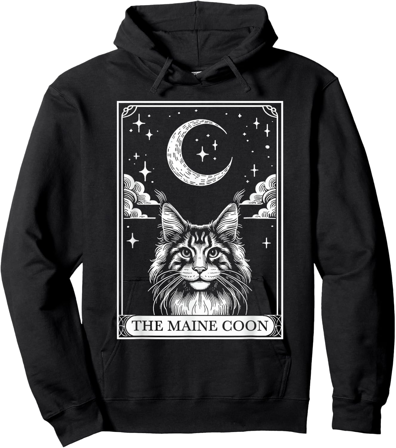 Tarot Card Vintage Crescent Moon MaineCoon Cat Mom Cat Lover Women Kids Hoodie - Hoodie | Black