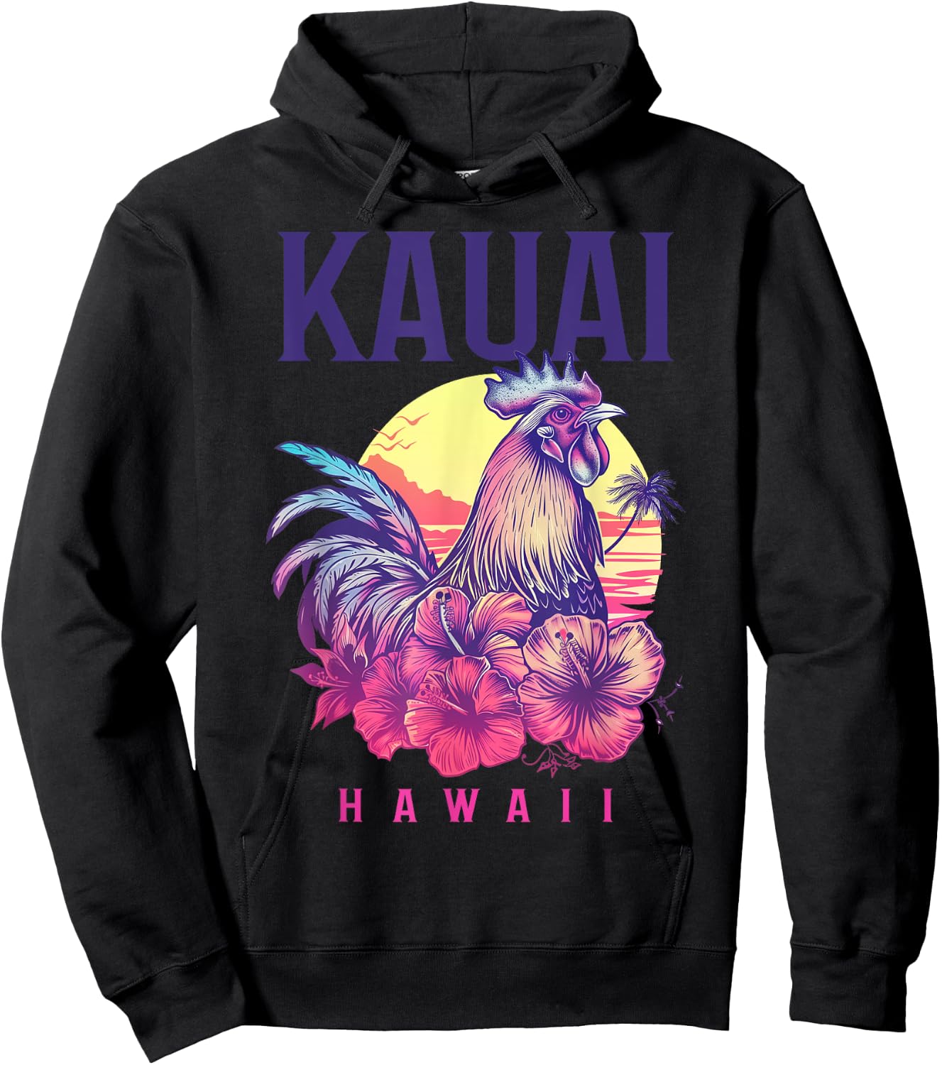 Kauai Hawaii Chicken Hawaiian Hibiscus Flowers Vintage Hoodie - Hoodie | Black
