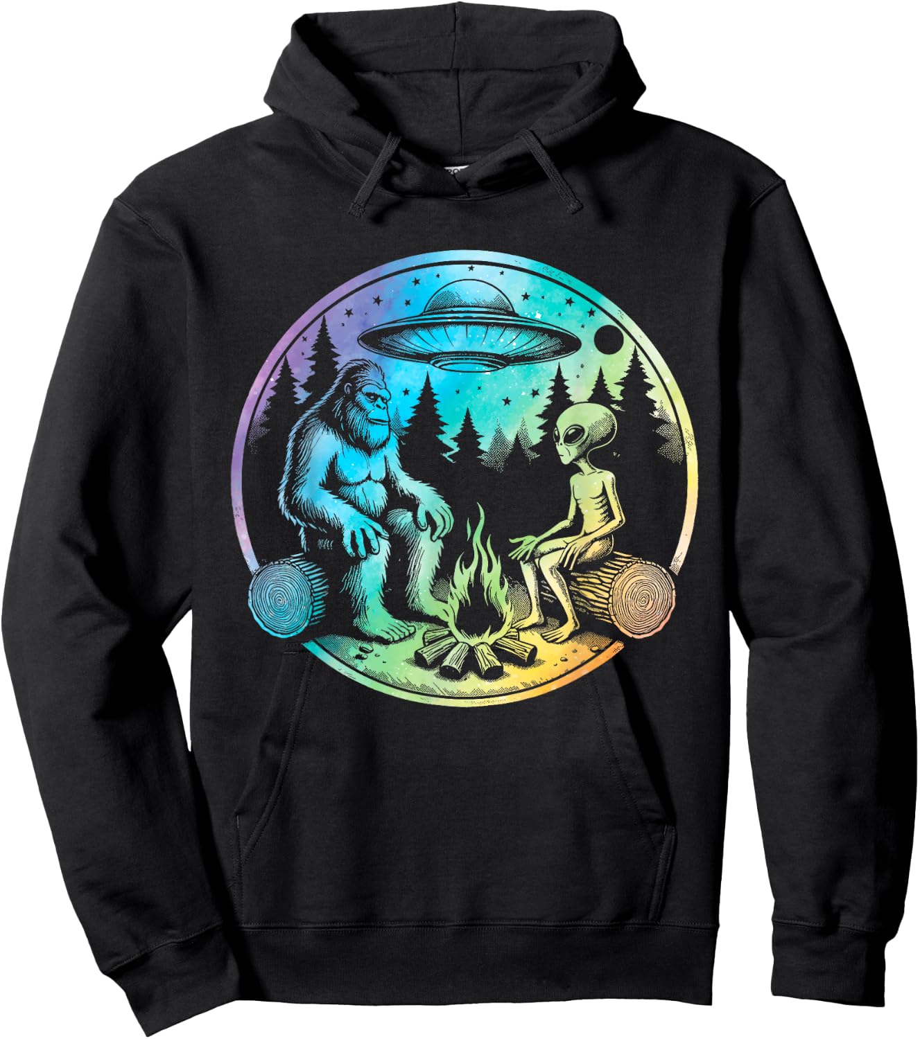 Bigfoot and alien sasquatch camping tie dye Hoodie - Hoodie | Black