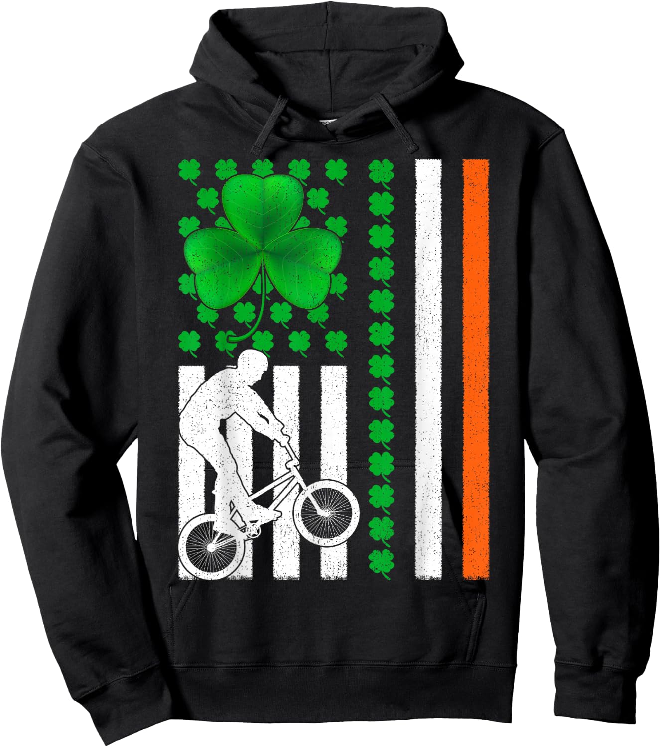 Shamrock Irish American Flag BMX Cycling St Patrick's Day Women Kids Men Hoodie - Hoodie | Black