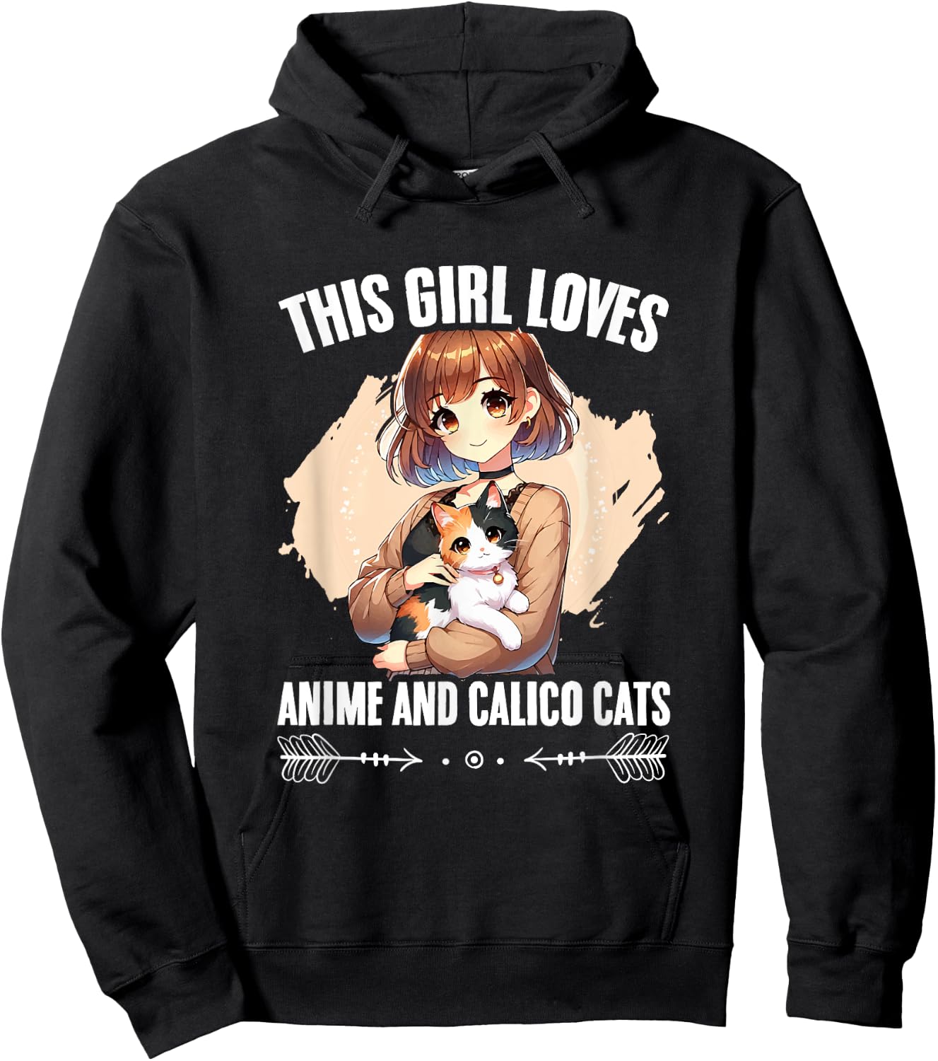 Kawaii Feline Animal Japan Anime Girl And Calico Cat Girl Hoodie - Hoodie | Black