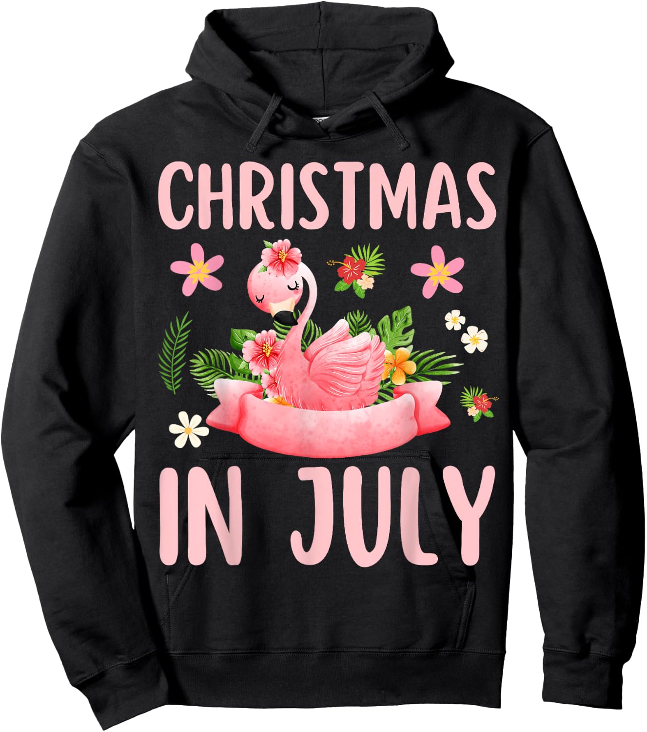 Christmas In July Shirts Pink Flamingo Hoodie - Hoodie | Black