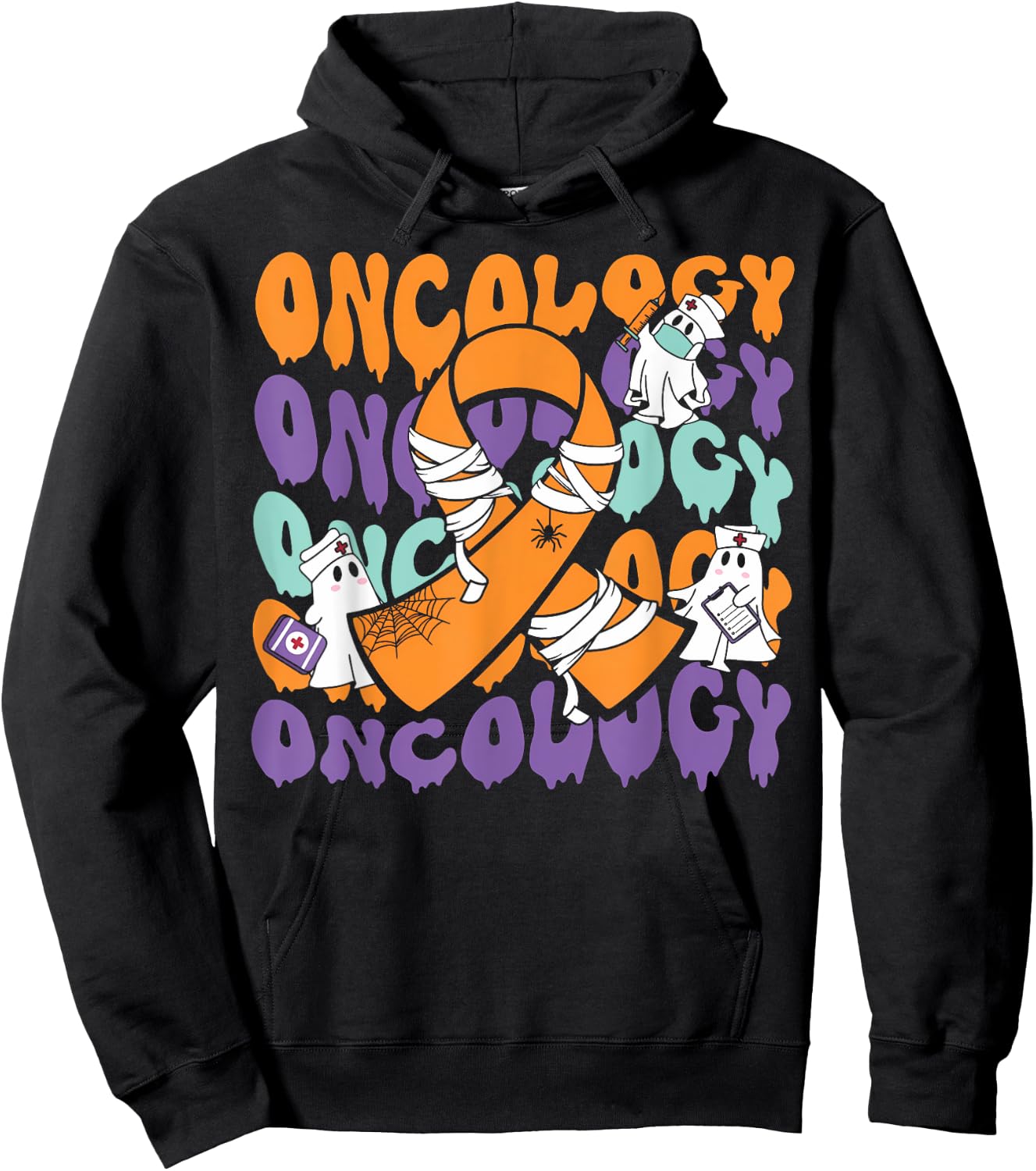 Oncology Nurse Halloween Ribbon Heme Onc RN Cancer Awareness Hoodie - Hoodie | Black