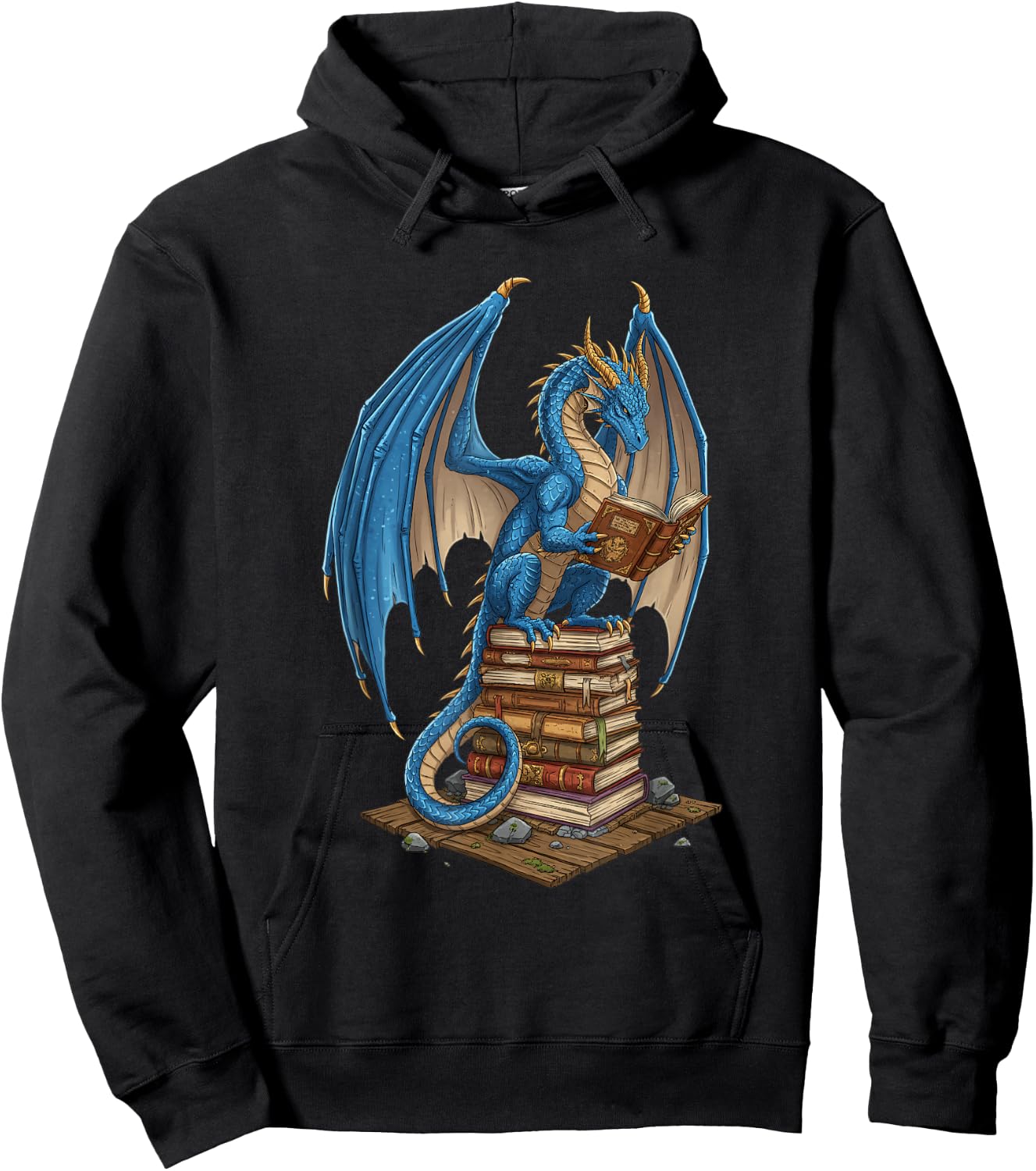 Literary Dragon Reading Books - Fantasy Illustration for Bib Hoodie - Hoodie | Black