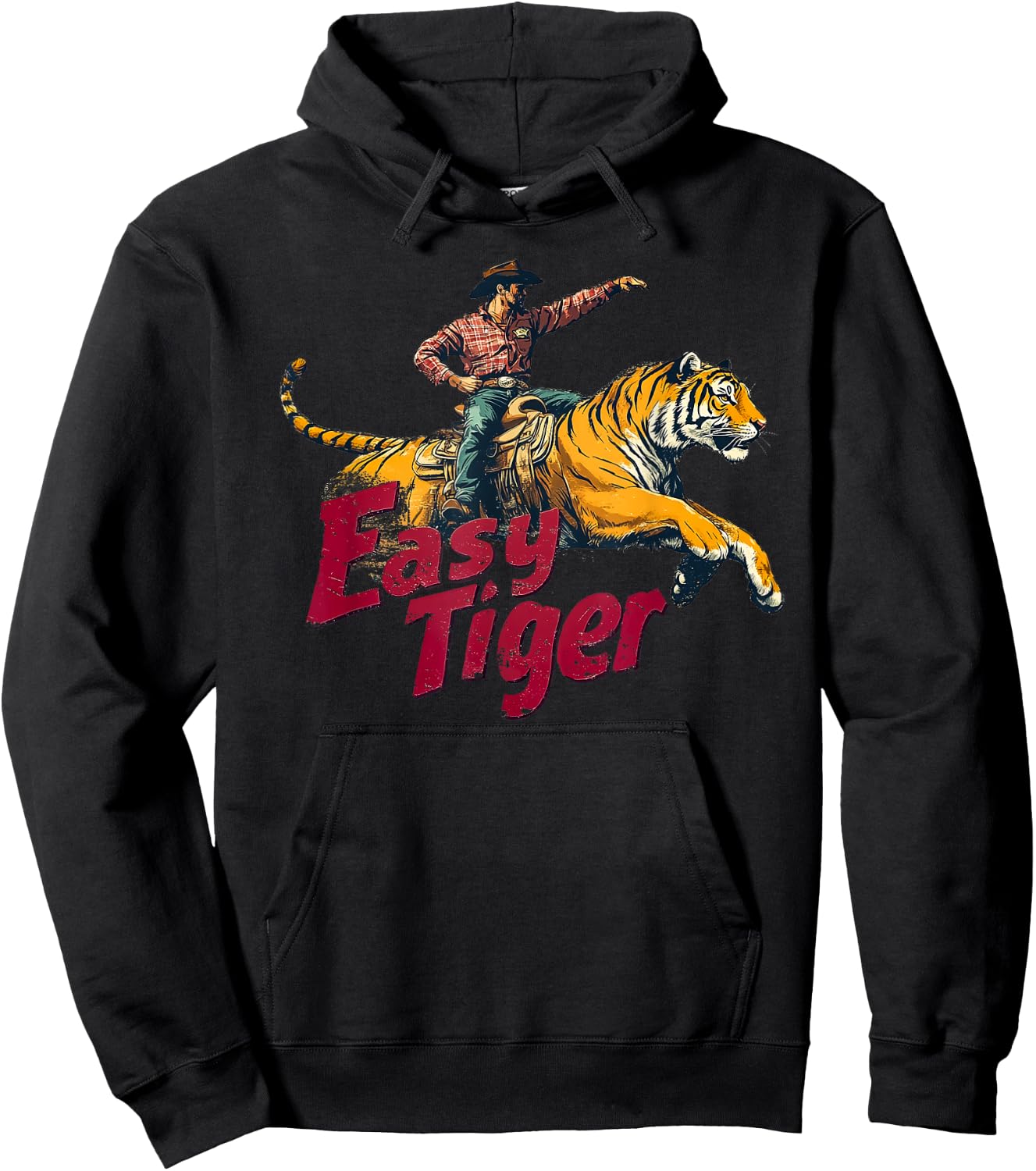 Funny Cowboy Riding Tiger - Easy Tiger Hoodie - Hoodie | Black