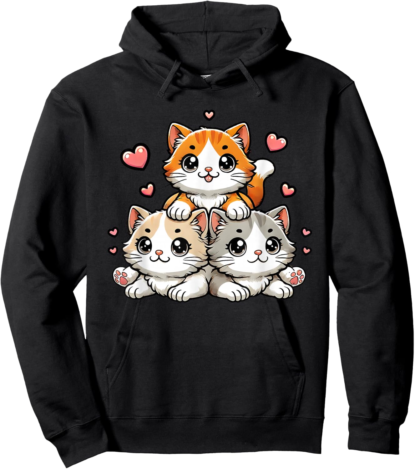 Cute Kawaii Cats Neko Funny Kitten Cat Lover Gift Women Girl Hoodie - Hoodie | Black